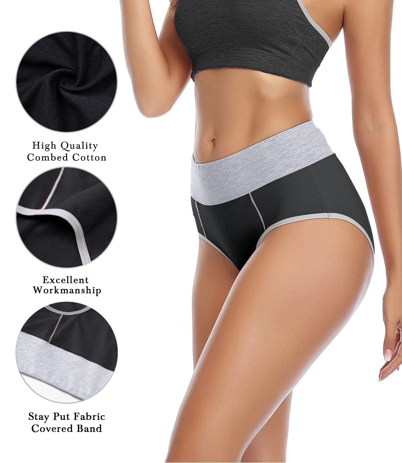wirarpa Women's Cotton Underwear High Waist Stretch Briefs Soft Underpants Ladies Full Coverage Panties 5 Pack