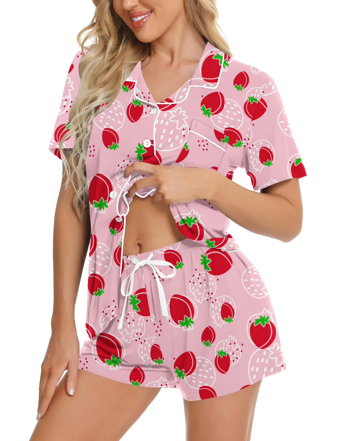 SWOMOG Womens Button Down Pajamas Set Short Sleeve Sleepwear Bride Soft Pj Lounge Sets XS-3XL