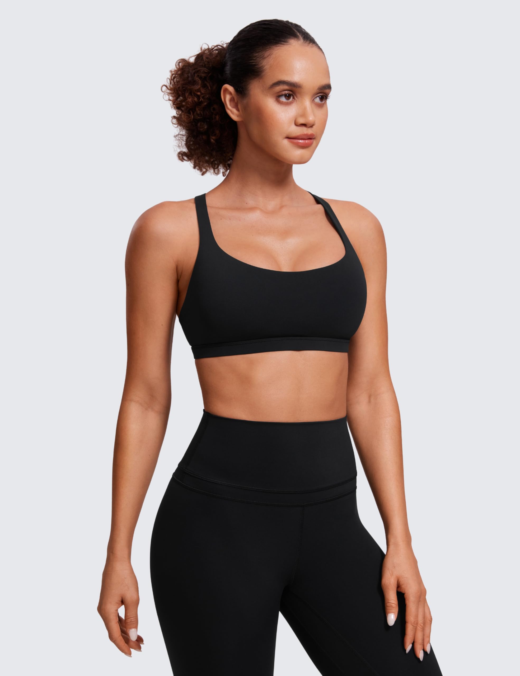 CRZ YOGA Naked Feeling Cross Back Sports Bras | Light Support, Removable Pads, Yoga, Sleek, Strappy, Scoop Neck, for Women