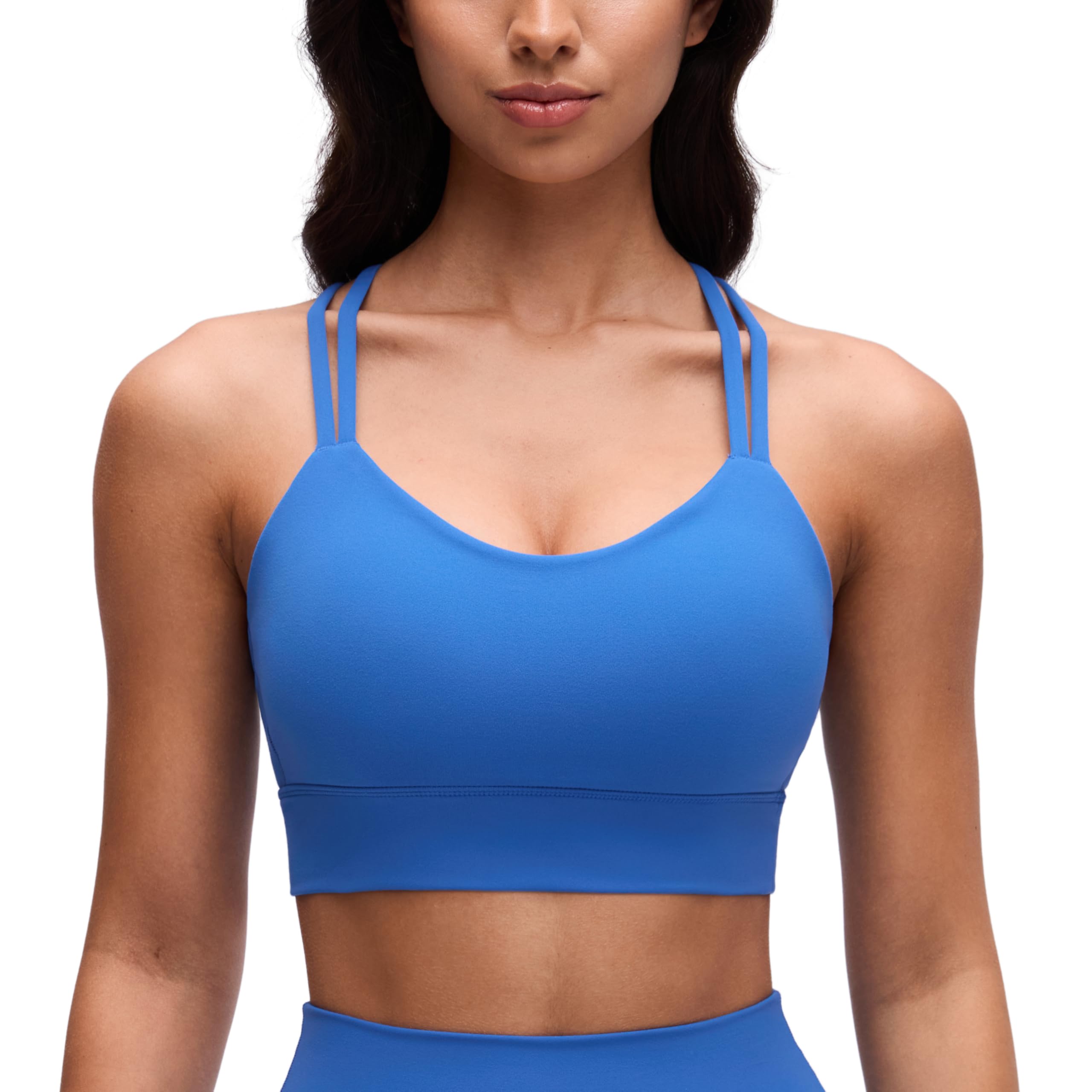 CRZ YOGA Softness Mold Butterluxe Sports Bras | Molded Cup, Light Support, Yoga, Extremely Soft, Longline, Strappy Back, Scoop Neck, for Women