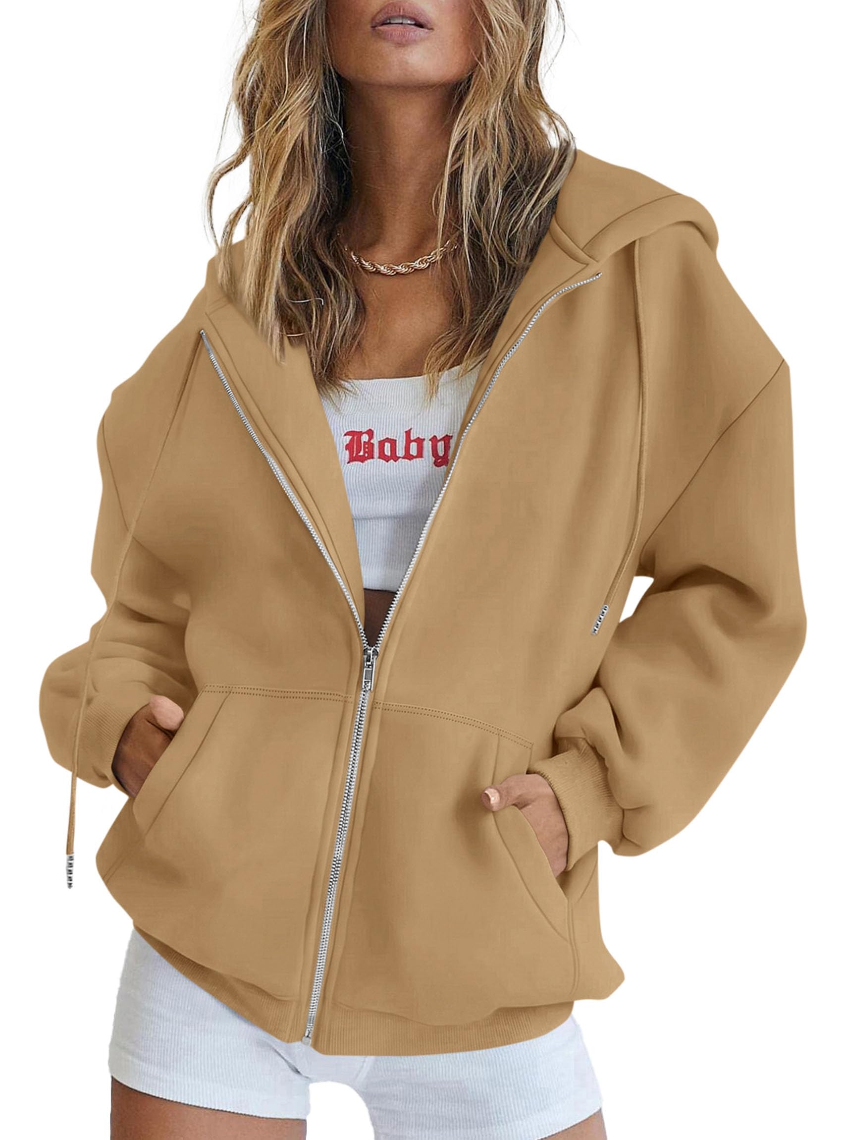 PRETTYGARDEN Women's Fall Zip Up Hoodies Sweatshirts | Comfy Fleece Lined, Long Sleeve Pockets, Drawstring Hooded, Loose Fit, Trendy Y2K, Track Jackets, Spring Winter Clothing