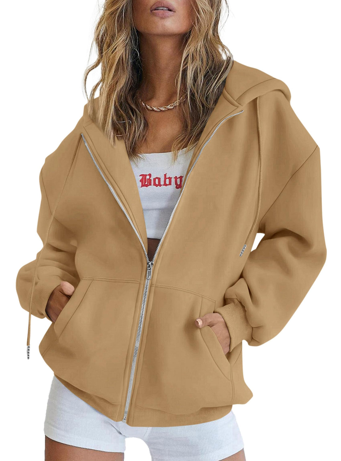 PRETTYGARDEN Women's Fall Zip Up Hoodies Sweatshirts | Comfy Fleece Lined, Long Sleeve Pockets, Drawstring Hooded, Loose Fit, Trendy Y2K, Track Jackets, Spring Winter Clothing
