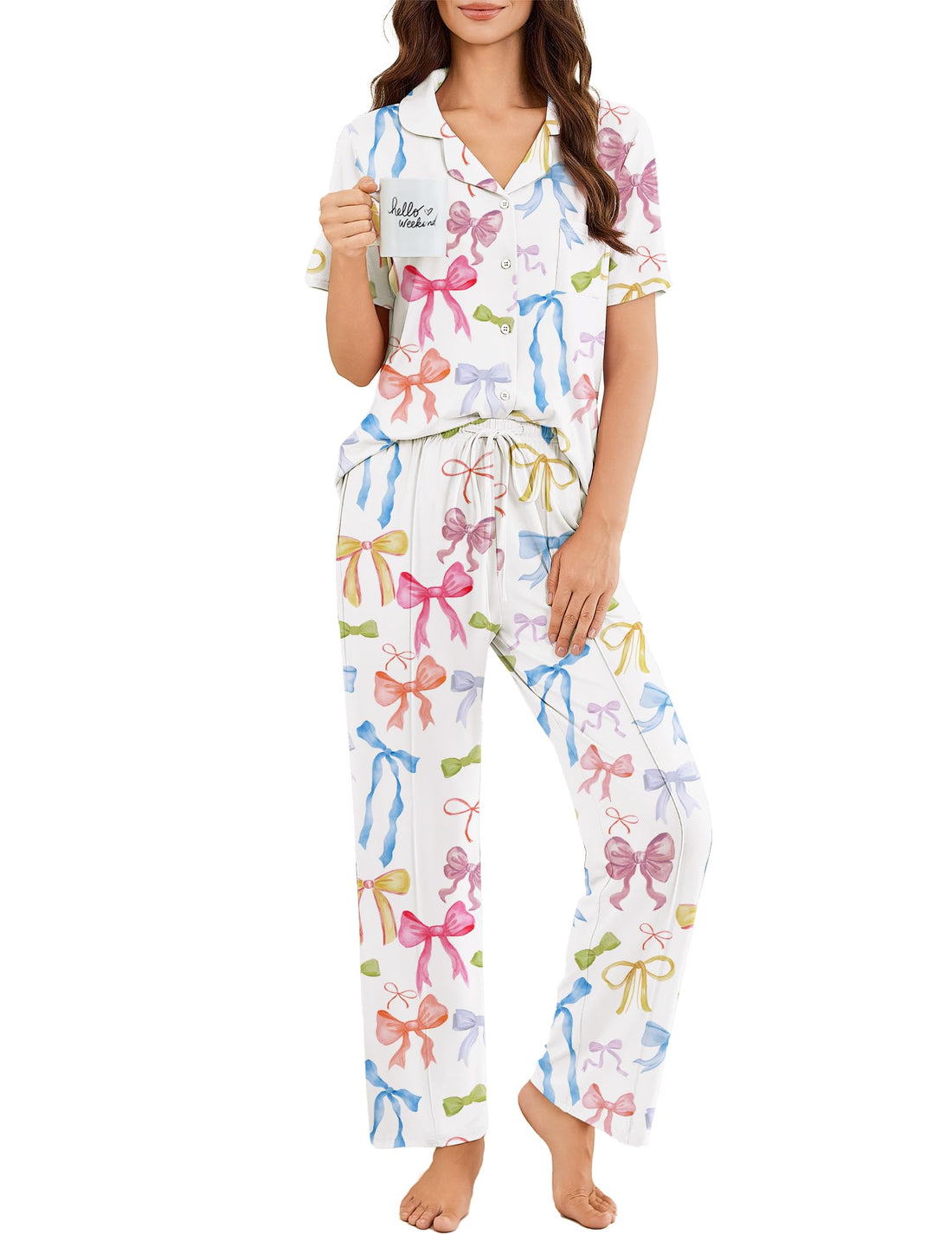 Ekouaer Pajamas for Women Set Button Up Short Sleeve Pjs Sets With Pockets