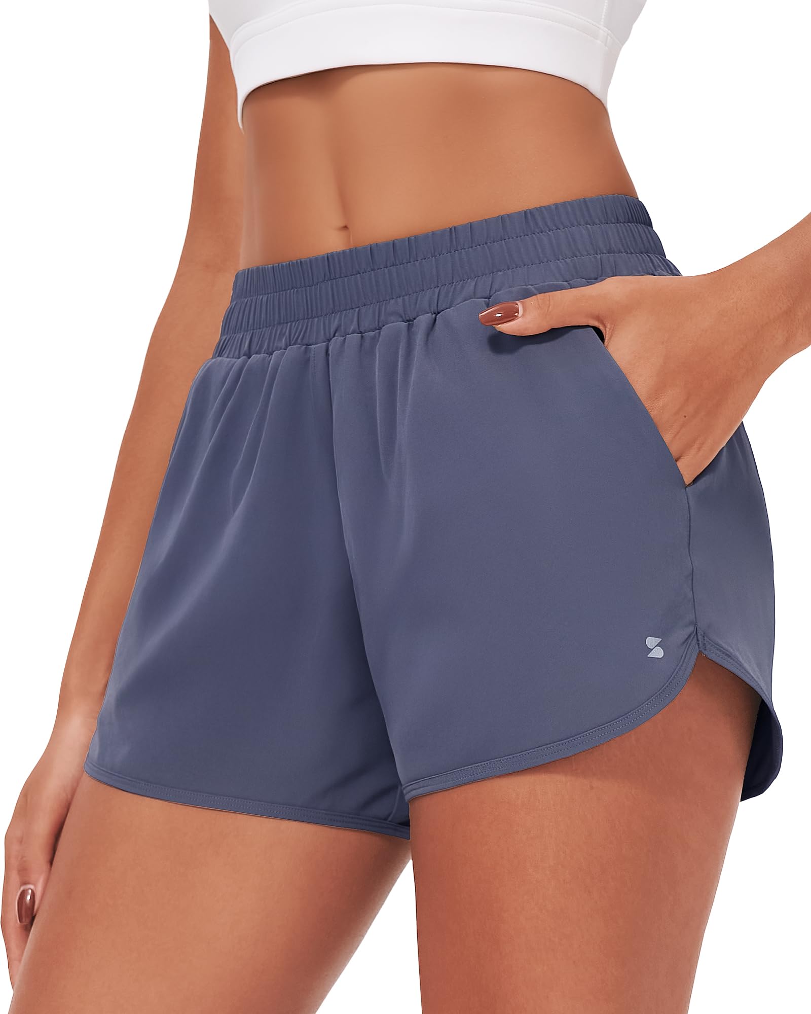 Stelle Womens 3" Running Shorts Mesh Liner High Waisted Workout Shorts Quick Dry Dolphin Athletic Shorts with Pockets