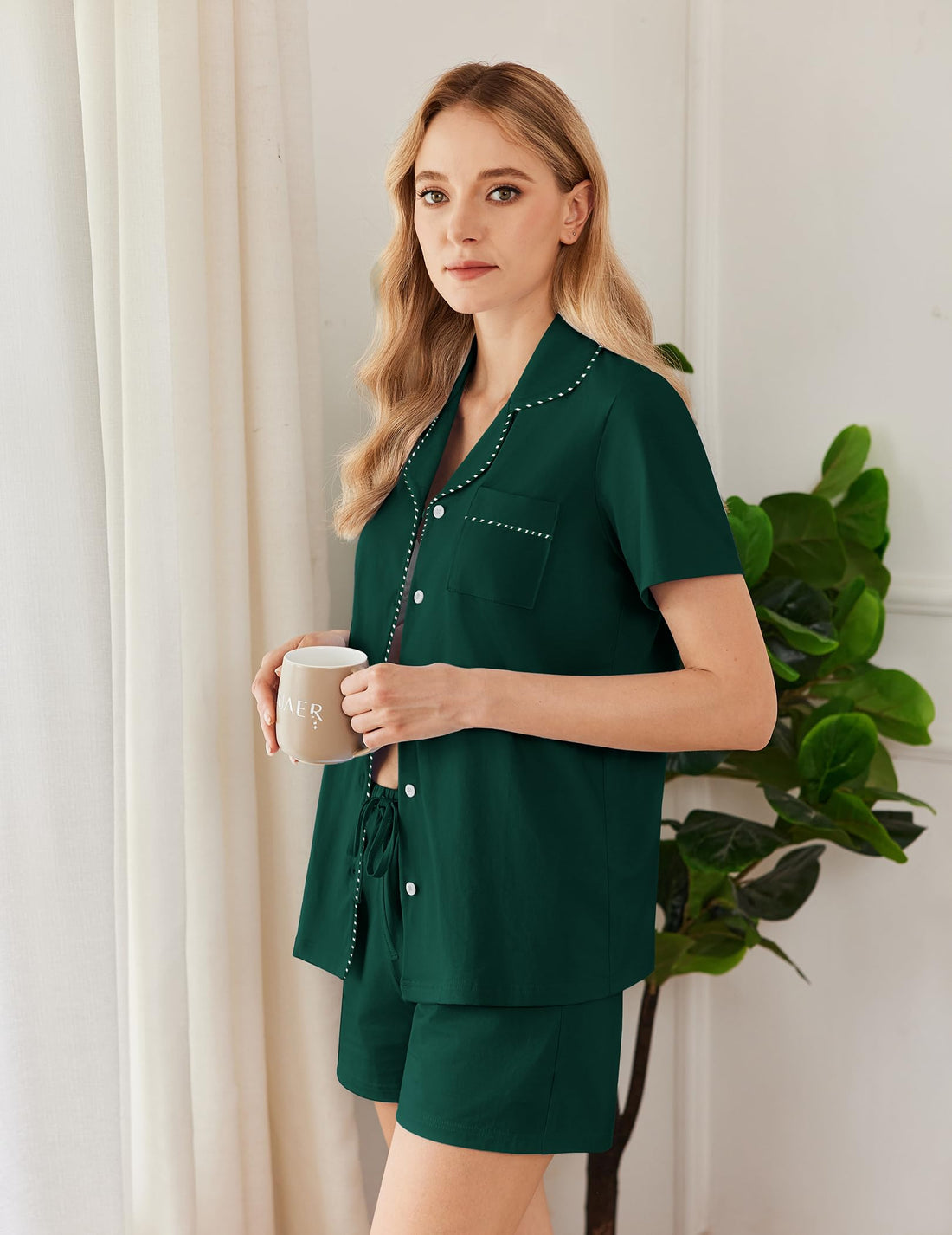 Ekouaer Pajamas for Women Set Button Down Short Sleeve Sleepwear 2 Piece pj