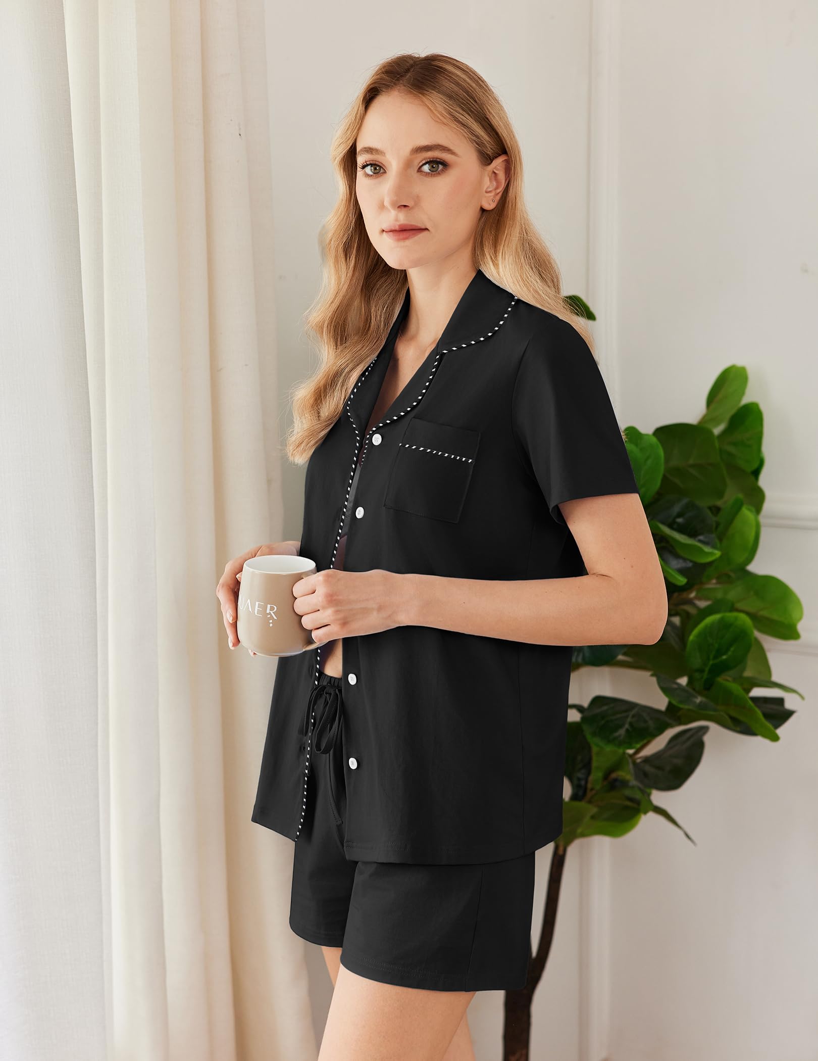 Ekouaer Pajamas for Women Set Button Down Short Sleeve Sleepwear 2 Piece pj