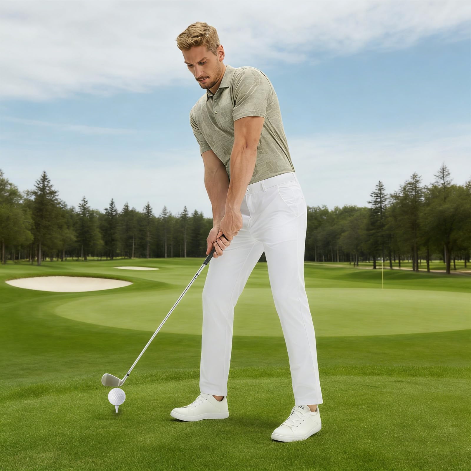 M MAELREG Short Sleeve Golf Shirts for Men Moisture Wicking Performance Lightweight Jacquard 3 Button Polo Shirts for Men