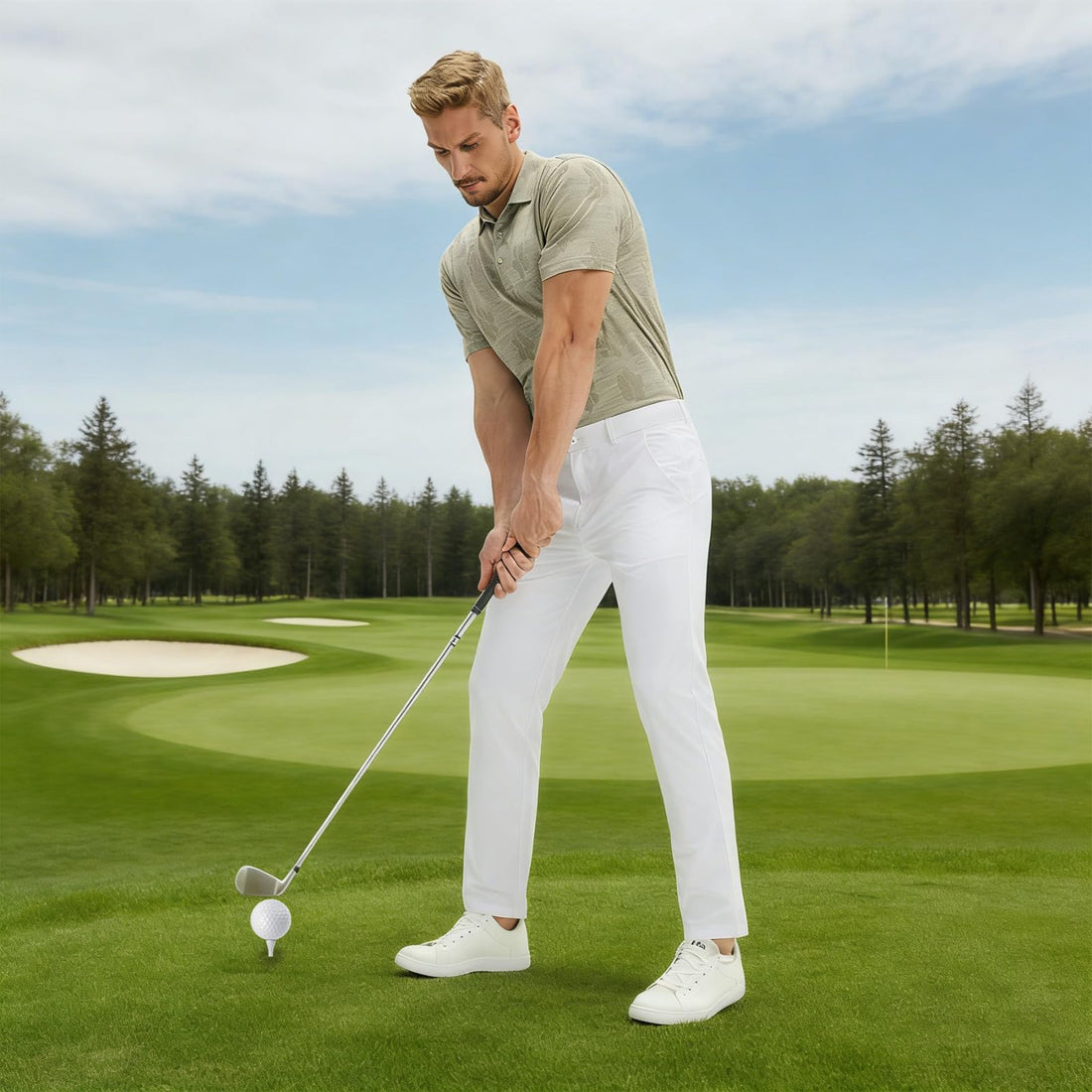 M MAELREG Short Sleeve Golf Shirts for Men Moisture Wicking Performance Lightweight Jacquard 3 Button Polo Shirts for Men