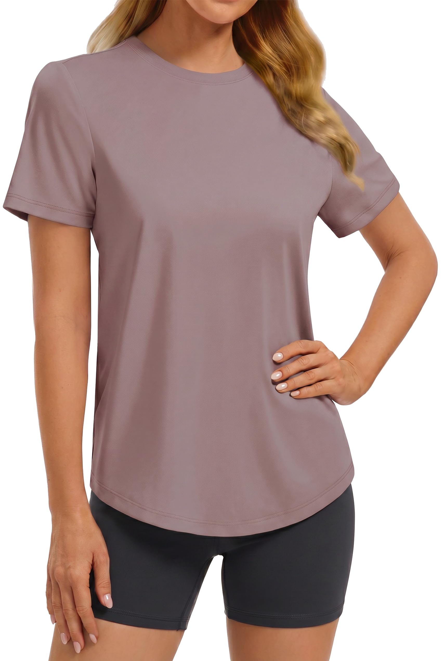 PINSPARK Soft Workout Tops for Women UPF 50+ Sun Protection Shirt Quick Dry Athletic Running Hiking Travel Basic Tee Shirts