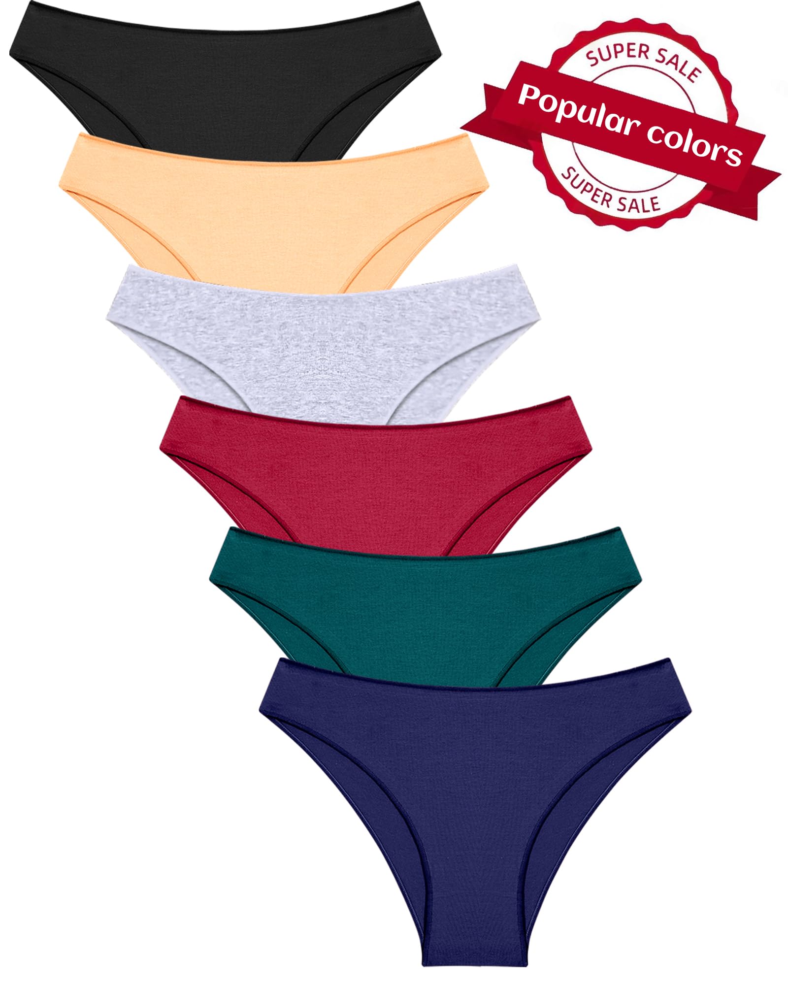 FINETOO 6 Pack Cotton Underwear for Women Cute Low Rise Bikini Panties High Cut Breathable Sexy Hipster Womens Cheeky S-3XL