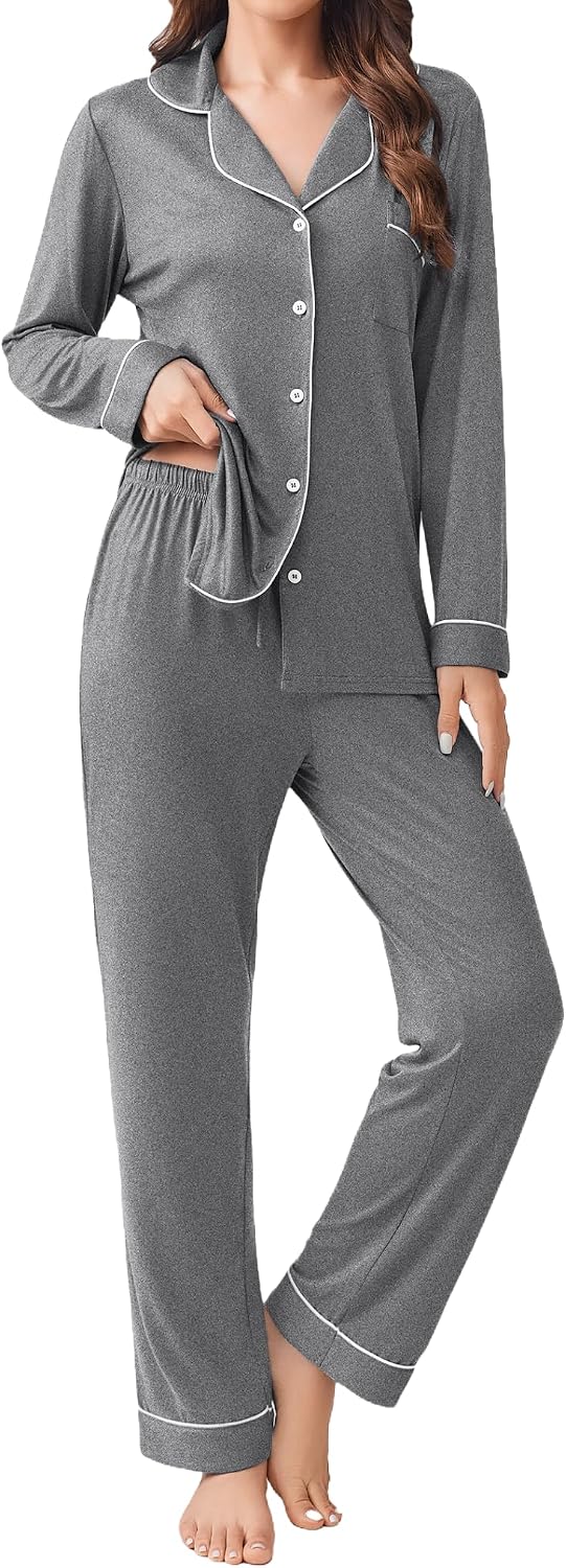 Ekouaer Womens Pajamas Set Button Down Long Sleeve Top & Pants Lounge Sets