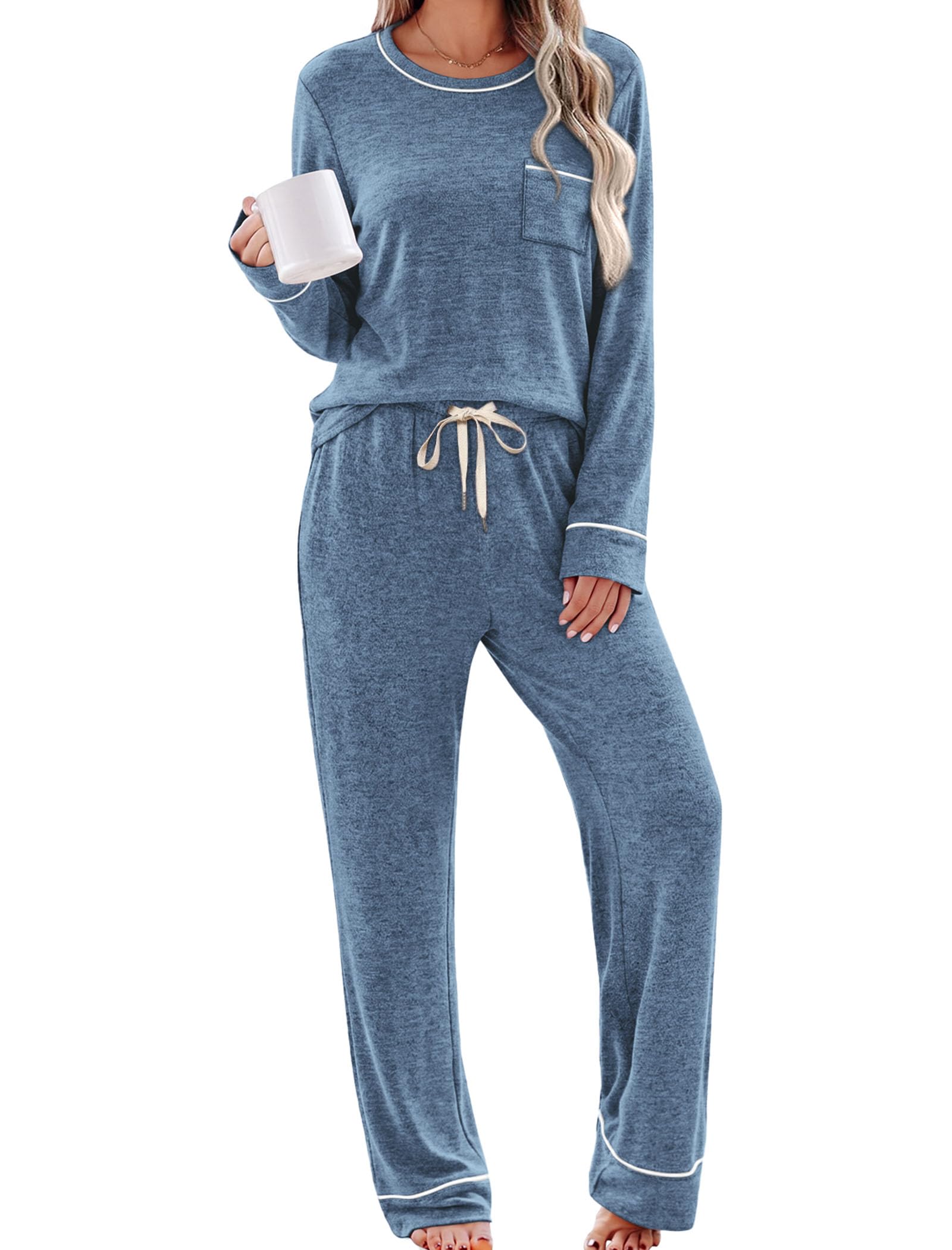 WIHOLL Pajamas for Women Set Soft Pjs Long Sleeve Two Piece Lounge Sets