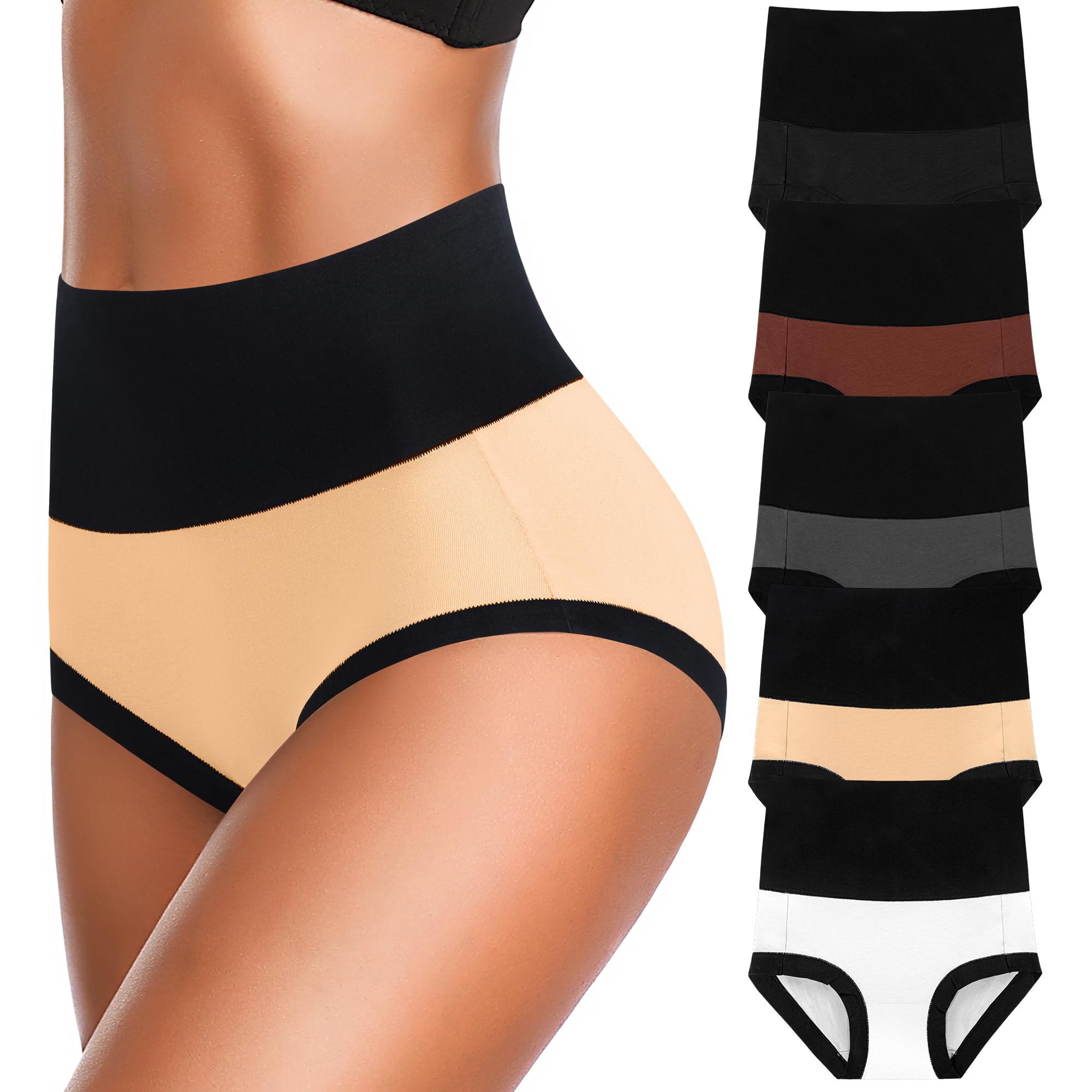 Eiggam Underwear for Women Cotton High Waist Panties Full Coverage Briefs Soft Strech Ladies Breathable Panties-Multi Pack
