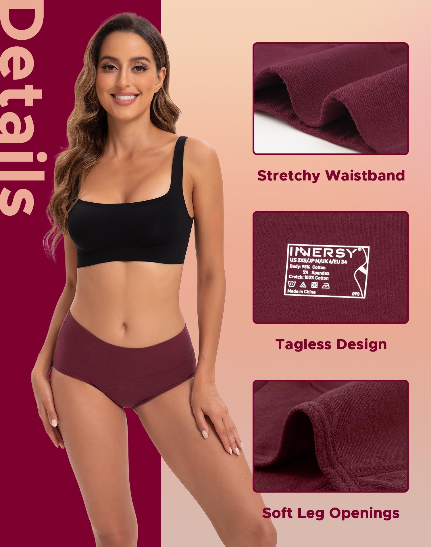 INNERSY Period Underwear for Women High Waisted Leak-Proof Postpartum Menstrual Panties 3-Pack