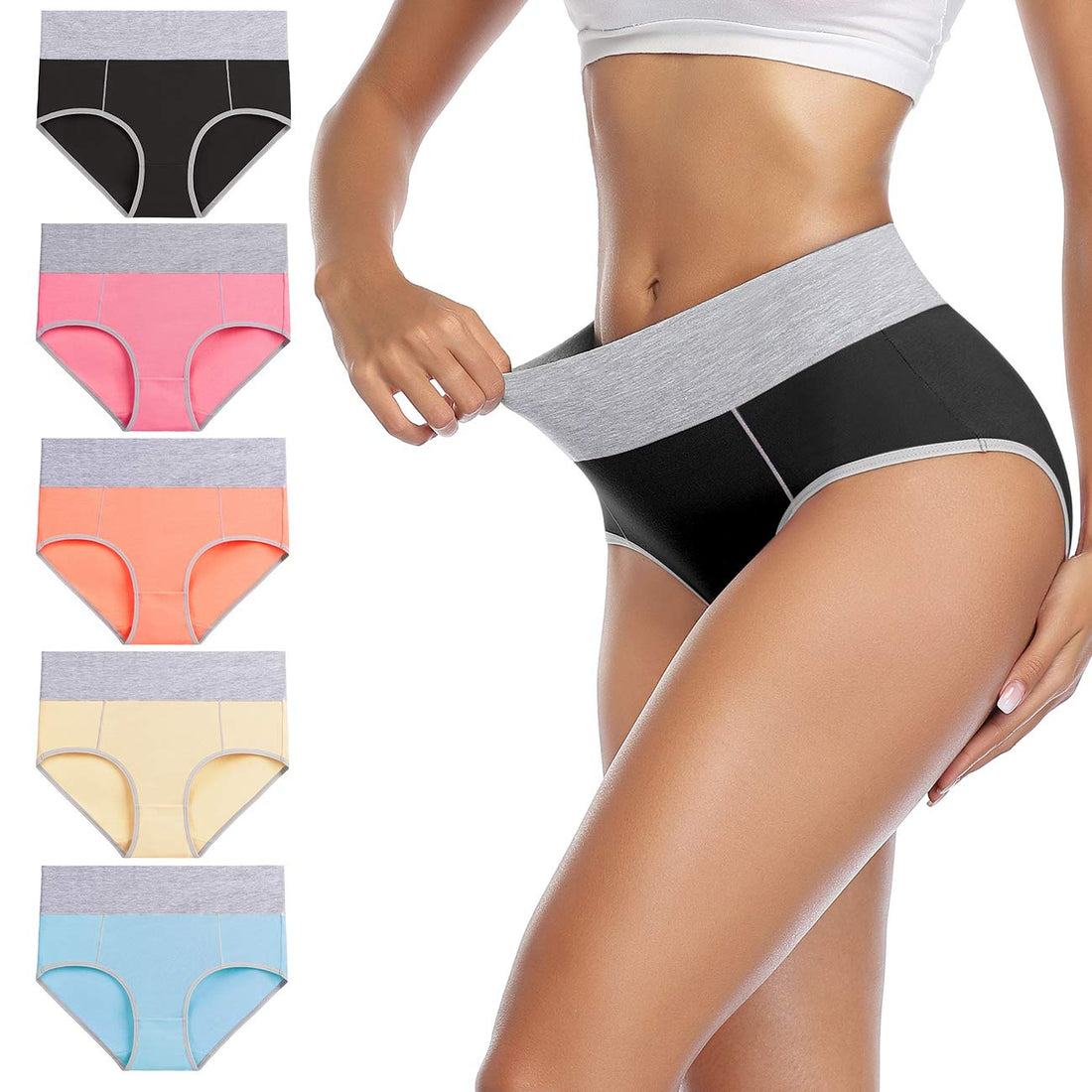 wirarpa Women's Cotton Underwear High Waist Stretch Briefs Soft Underpants Ladies Full Coverage Panties 5 Pack