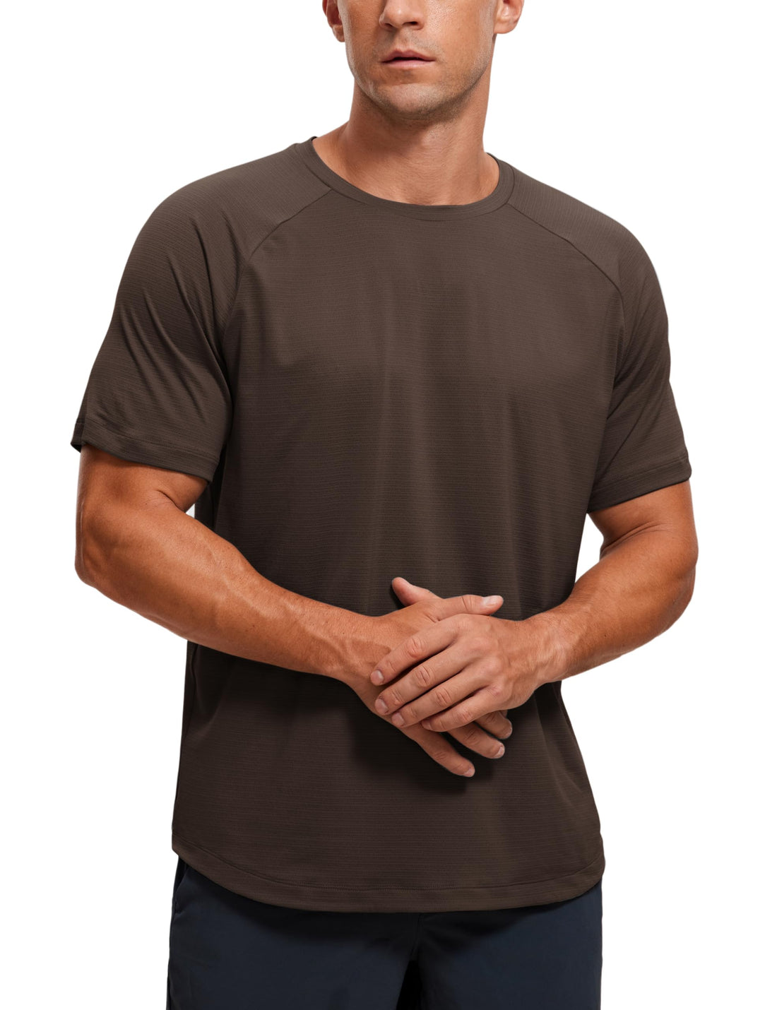 CRZ YOGA Breathable Texture Crewneck T-Shirts | Workout, Quick Dry, Lightweight, Classic Fit, Round Scallop Back, Short Sleeve Shirts for Men