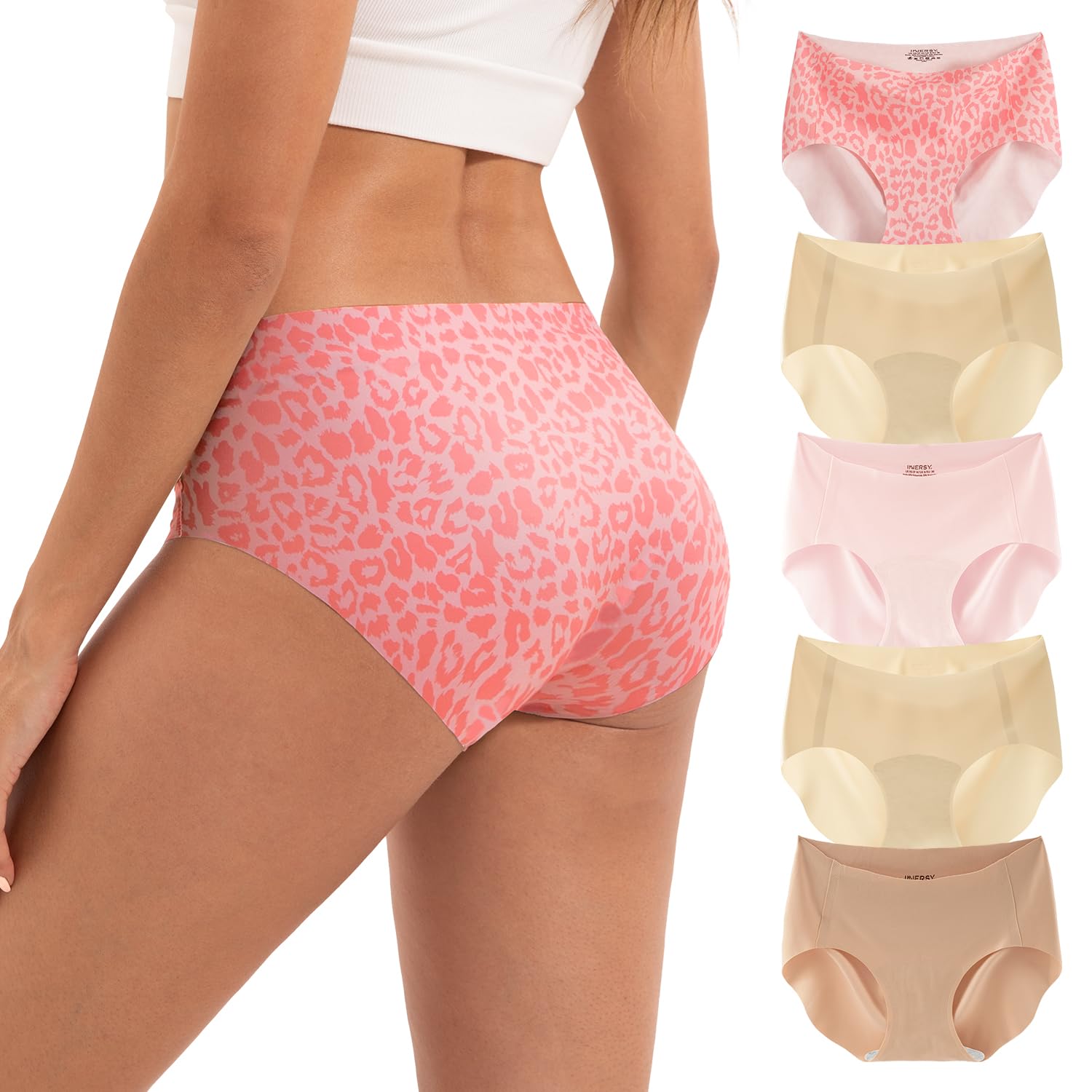 INNERSY Women's Seamless Underwear No Show Hipster Panties 5-Pack