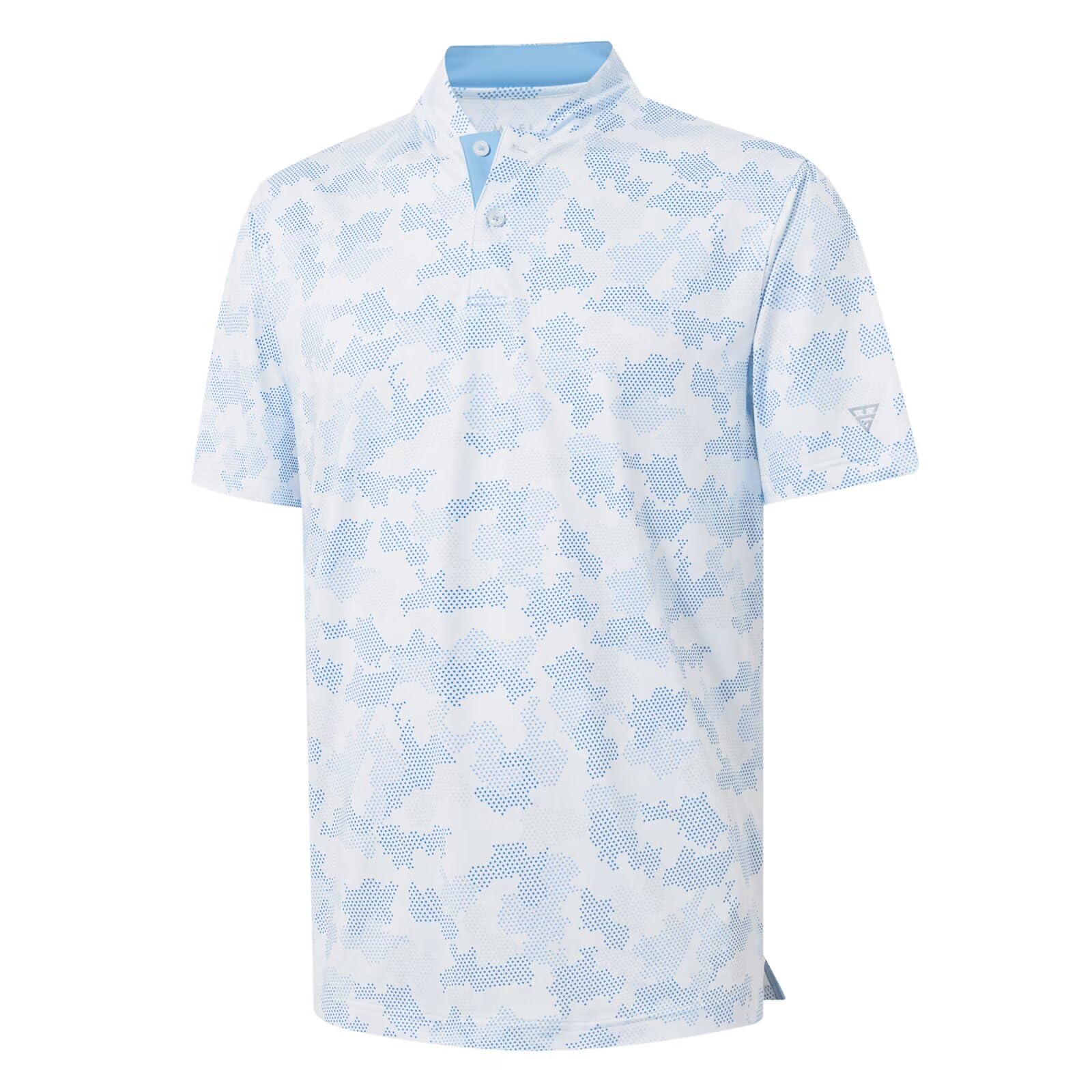 M MAELREG Golf Shirts for Men Collarless Performance Dry Fit Stretch Henley Casual Printed Mens Polo Shirts Short Sleeve
