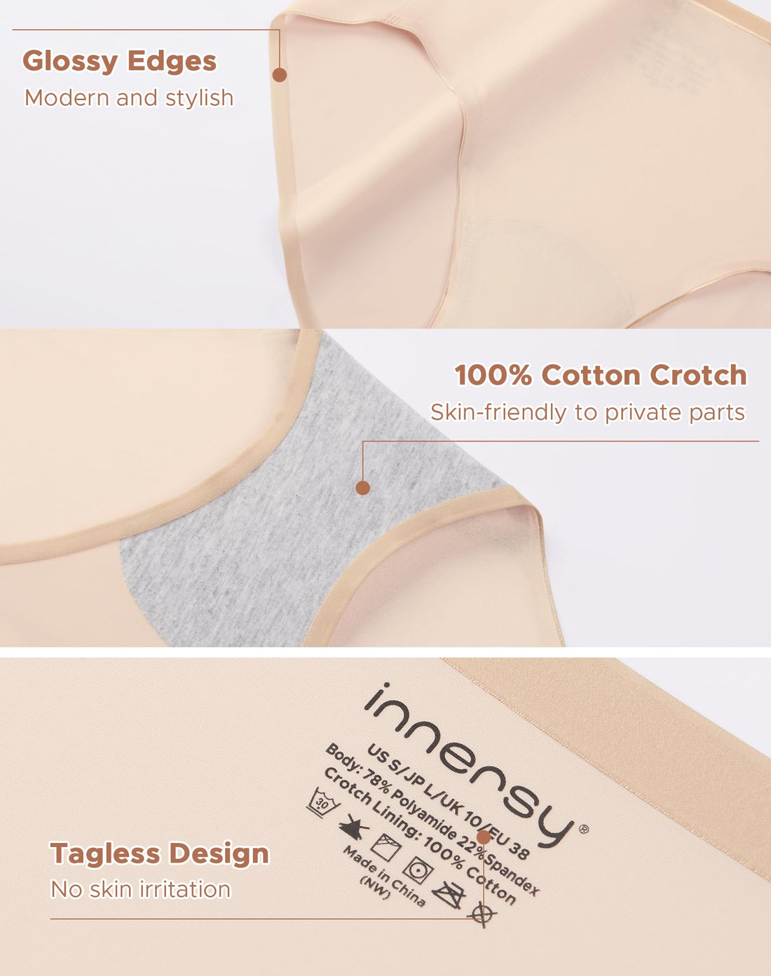 INNERSY Women's Seamless Underwear Silky Hipster 6-Pack