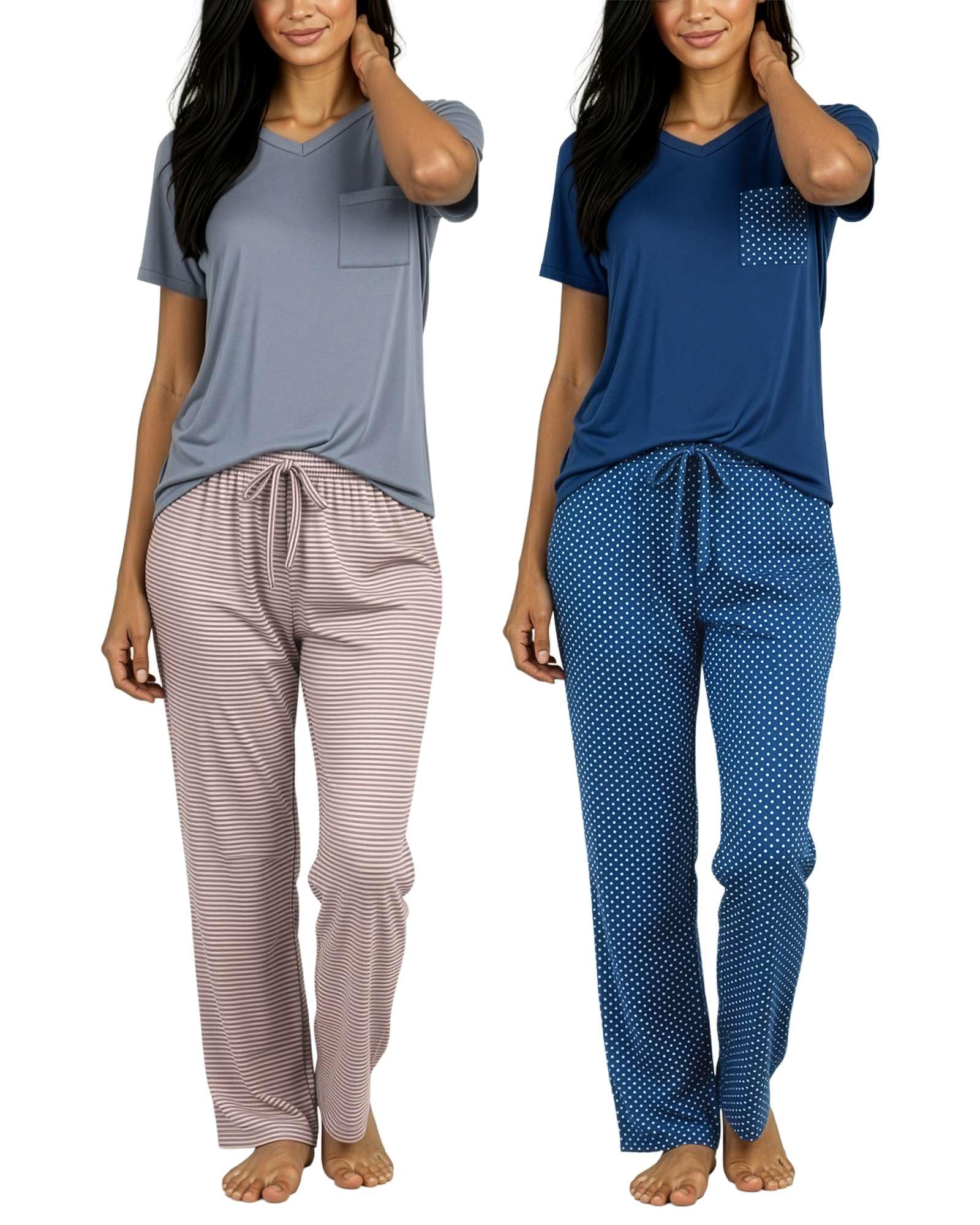 2 Pack Women's Pajama Sets Short Sleeve Sleepwear Comfy Cute Loungewear PJ