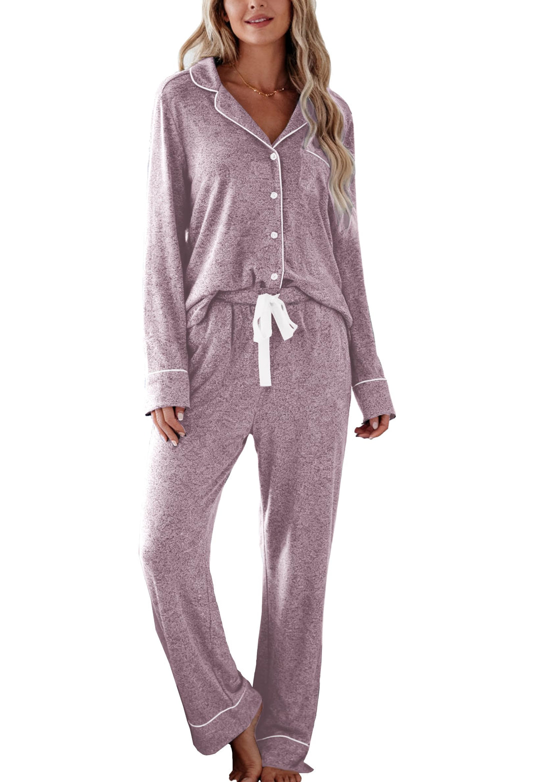 Senert Pajamas Set For Women Long Sleeve Sleepwear with Pocket Soft Button Down Shirt Long Pants Pj Lounge Sets S-XXL