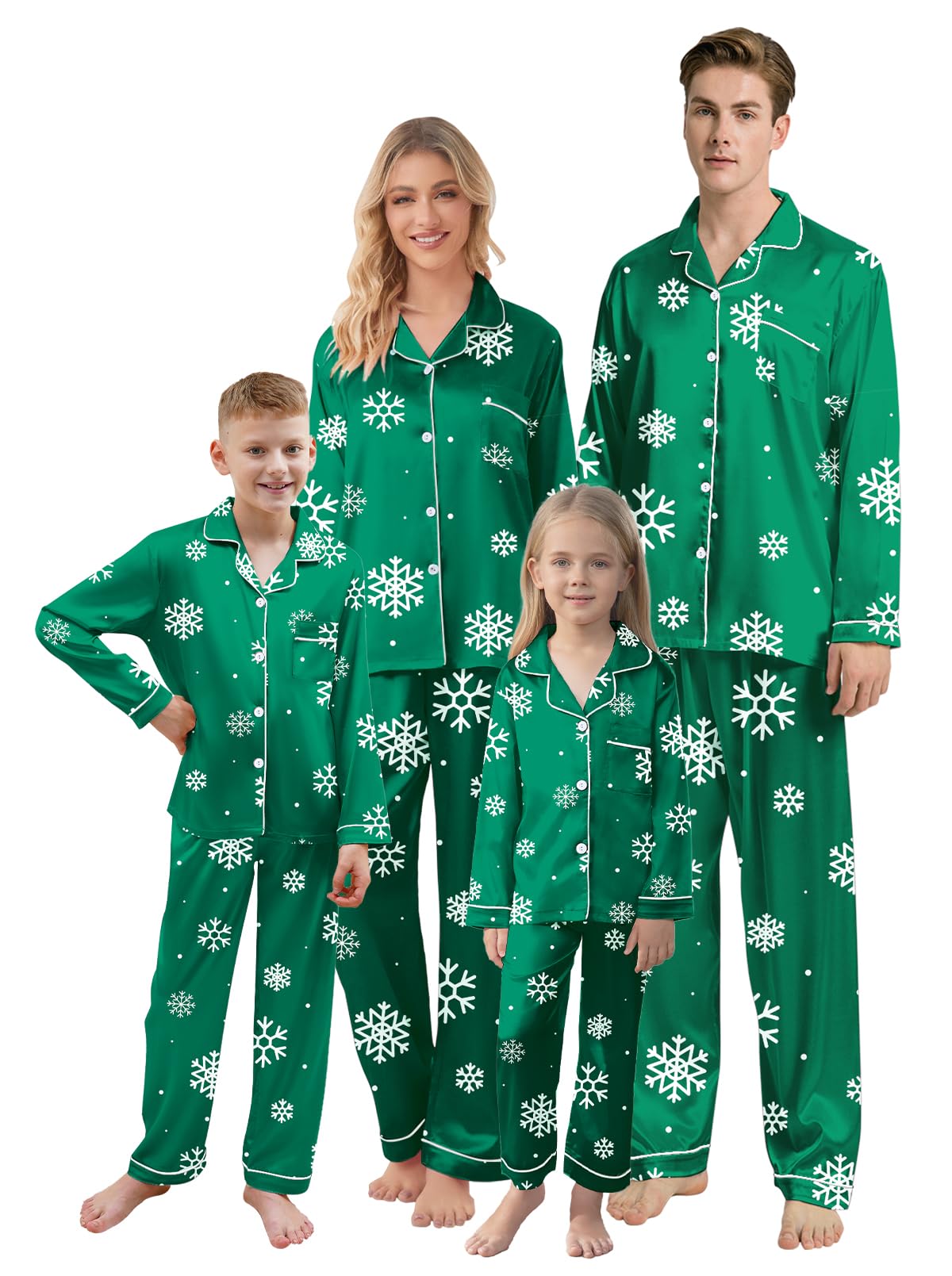 QZH.DUAO Christmas Family Pajamas Matching Sets Silk Satin Long Sleeve Pj Set Sleepwear