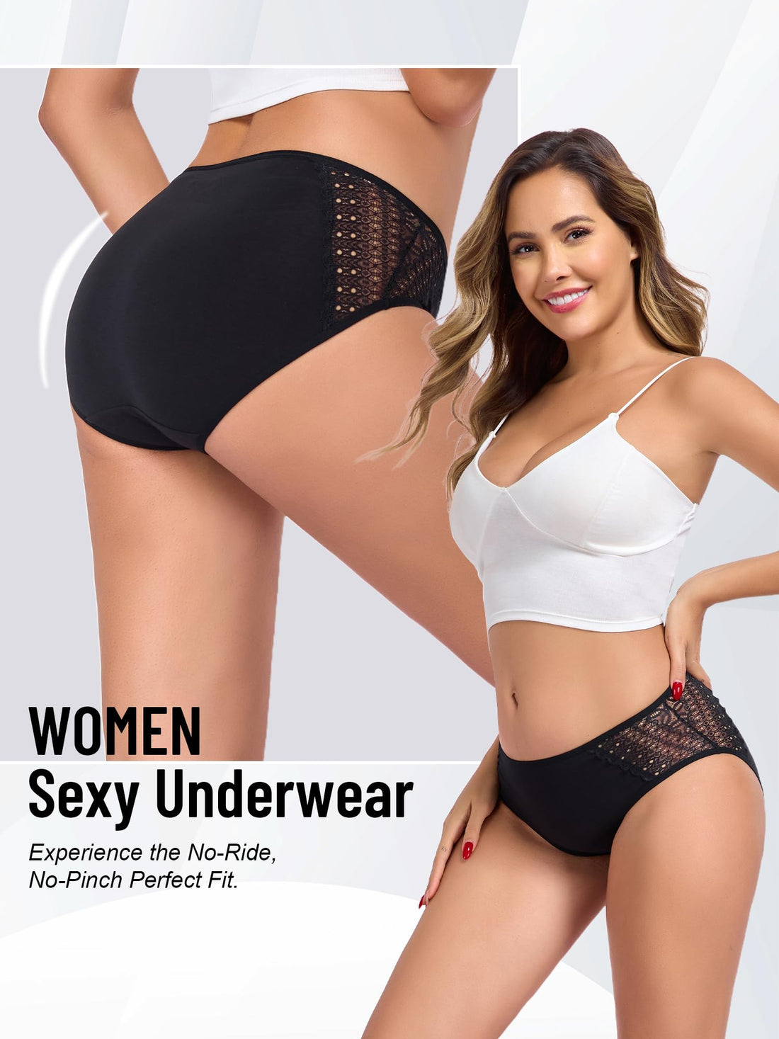 COLORFULLEAF Women's Cotton Hipster Panties Sexy Lace Underwear Pack Soft Moisture Wicking Bikini Briefs