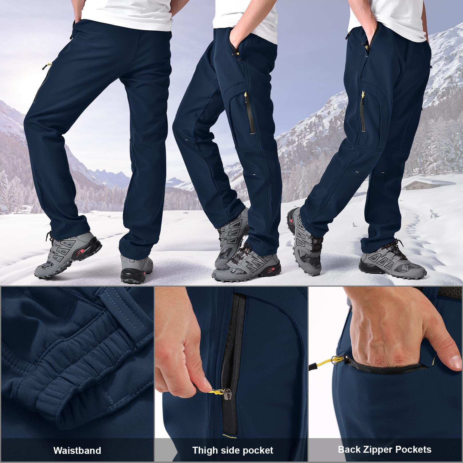Toomett Men's hiking Snow Pants Skiing Winter Insulated Fleece lined Outdoor Water Repellent camping,walking,fishing