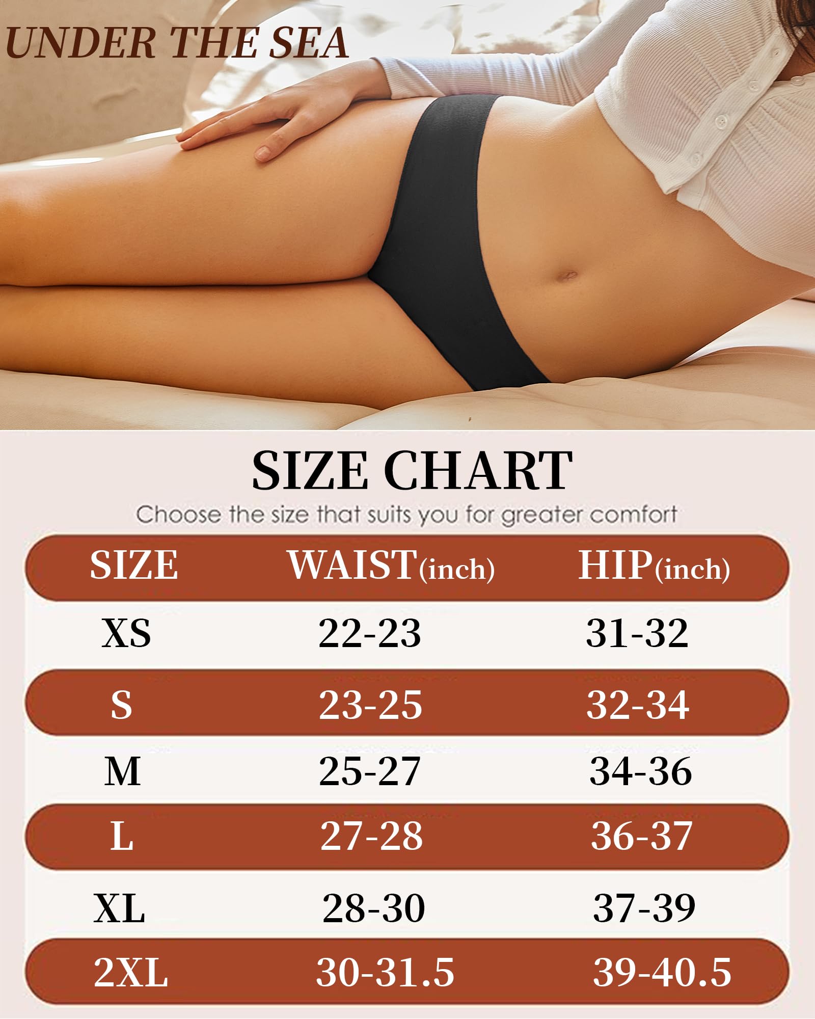 UNDER THE SEA Cotton Underwear for Women 6 Pack Sexy Bikini High Cut Breathable Cheeky Panties Underwear Womens Lingerie