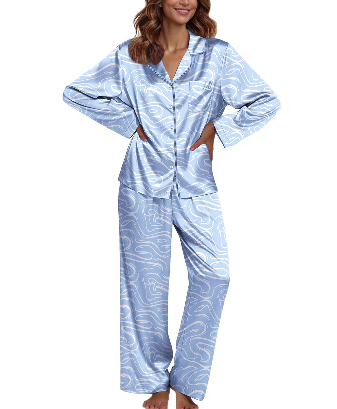 Ekouaer Pajamas For Women Silk Pjs Long Sleeve Button Down Lounge Sets