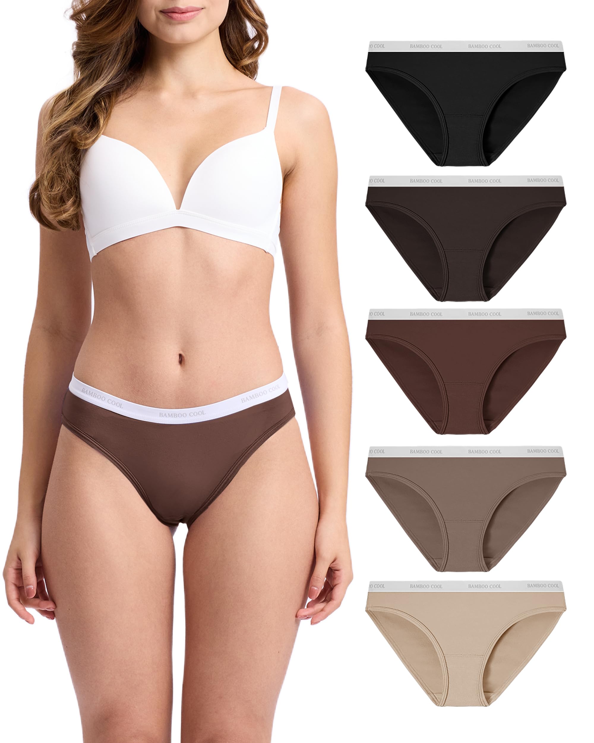 BAMBOO COOL Womens Underwear Bikini Underpants Hipster Ladies Panties Soft Stretch Breathable Panties for Women, 5-Pack
