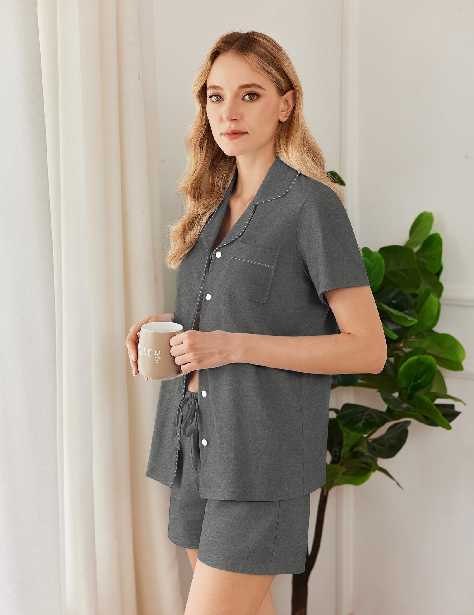Ekouaer Pajamas for Women Set Button Down Short Sleeve Sleepwear 2 Piece pj