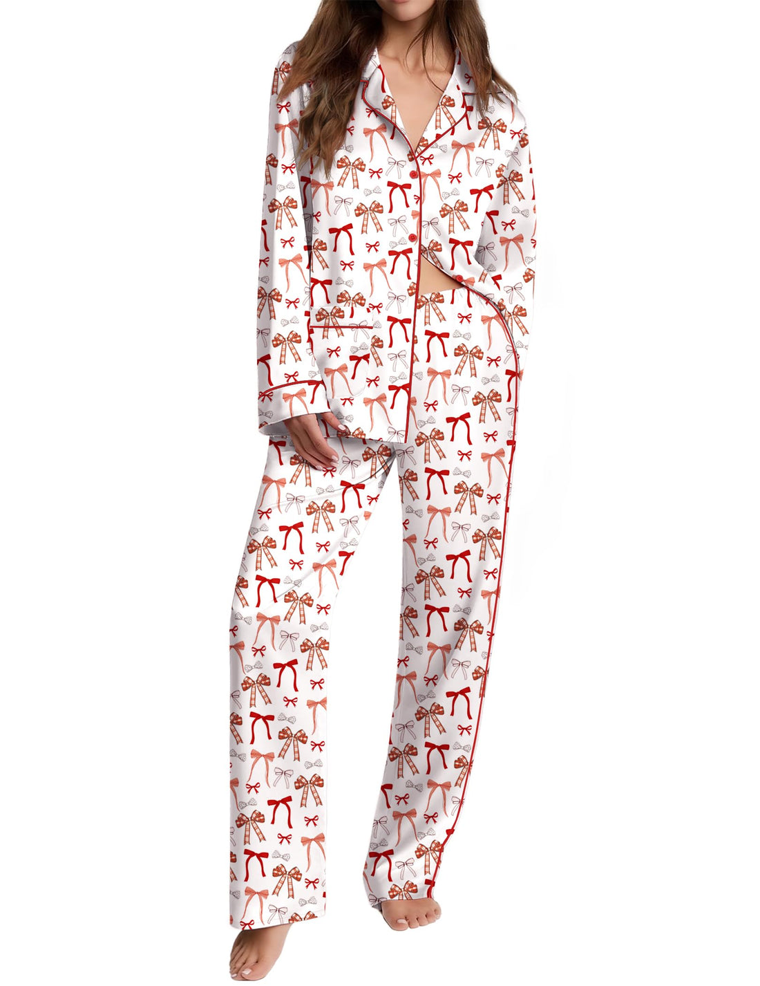 Ekouaer Womens Pajama Sets Satin Silk Pjs Long Sleeve Button Down Sleepwear