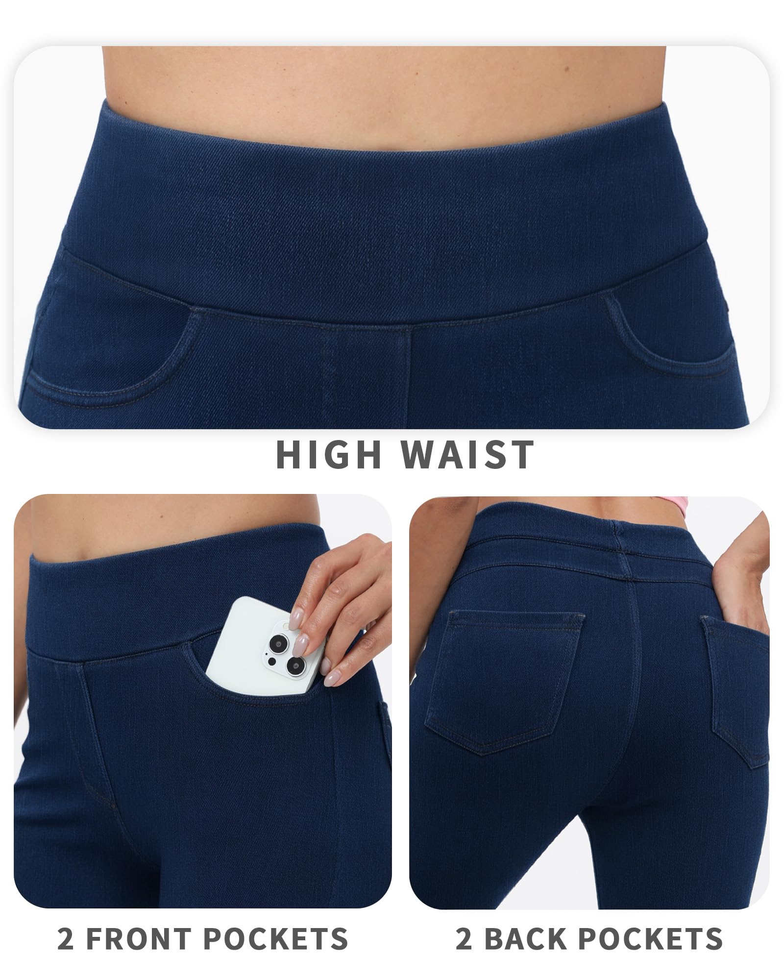 Jeggings for Women with Pockets Tummy Control Stretchy Skinny Jeans Pull On High Waisted Butt Lifting Denim Leggings