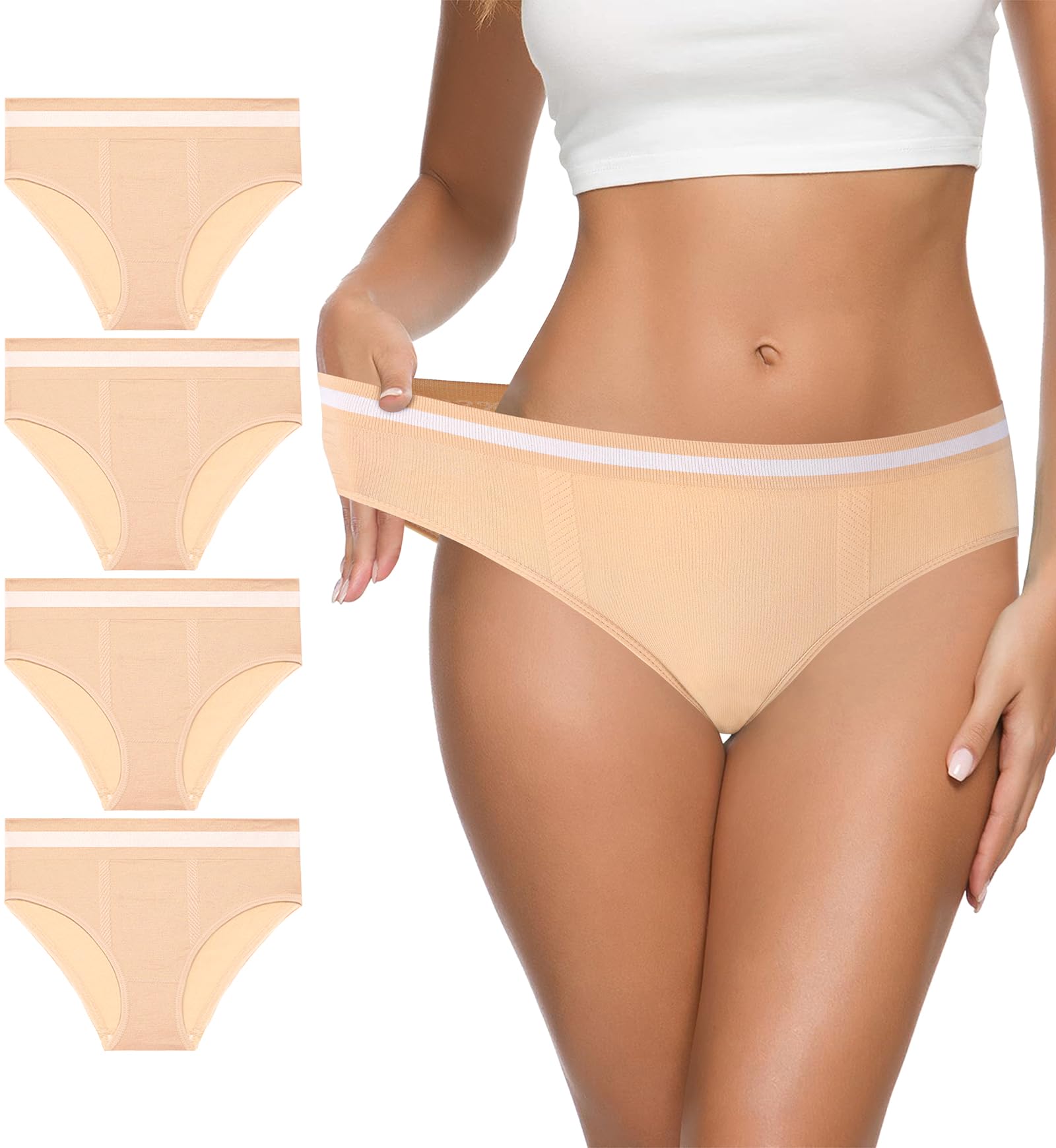 Eiggam Women's Cotton Bikini Panties,High-Cut Full Coverage Stretch Cool Underwear for Women