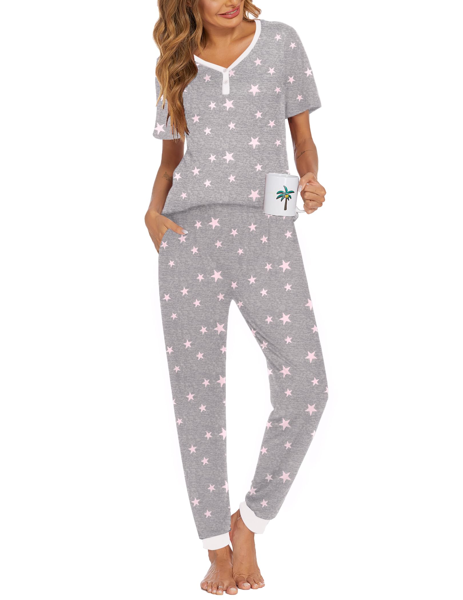 Ekouaer Pajamas for Women Set 2 Piece Fall Sleepwear with Pockets