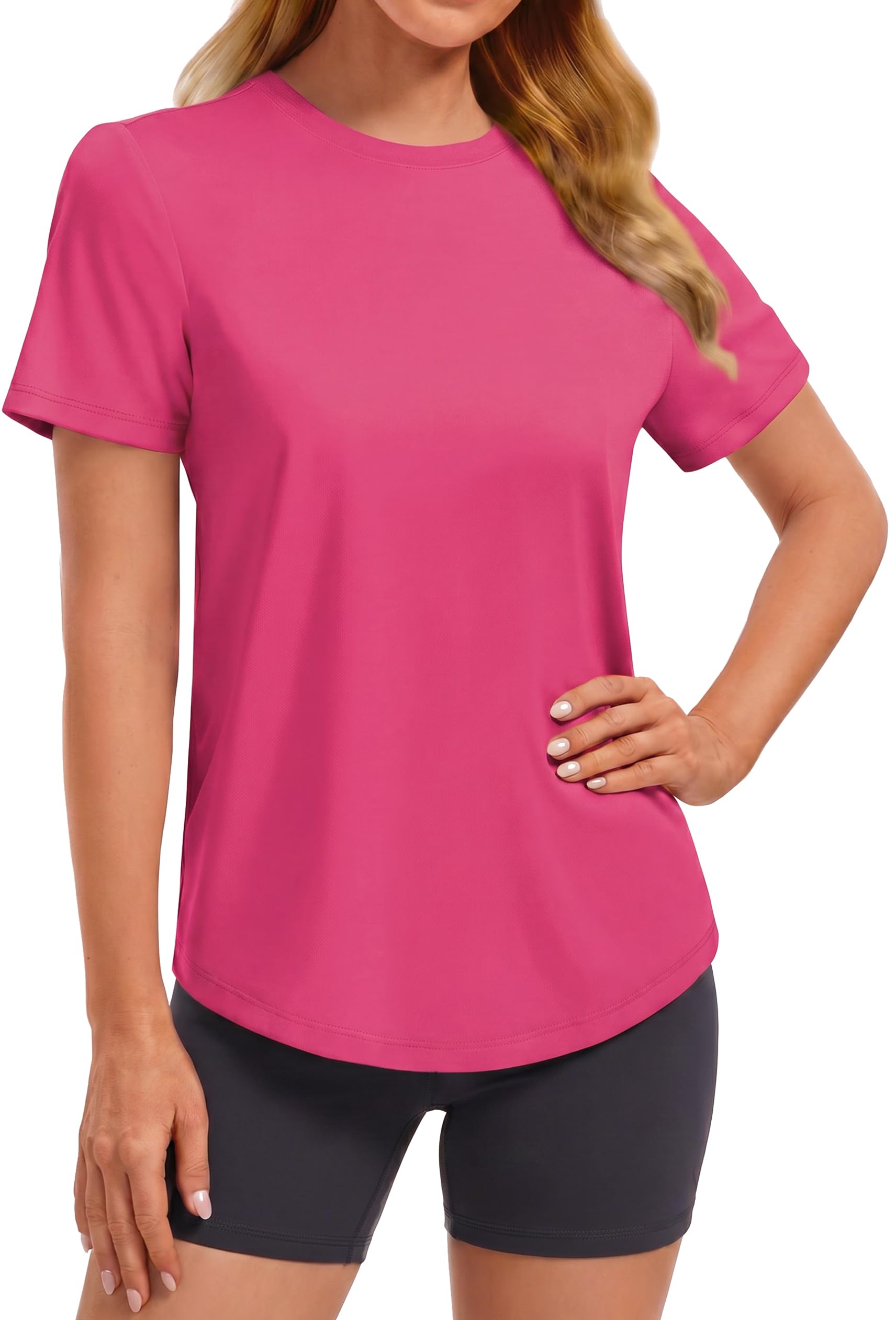 PINSPARK Soft Workout Tops for Women UPF 50+ Sun Protection Shirt Quick Dry Athletic Running Hiking Travel Basic Tee Shirts