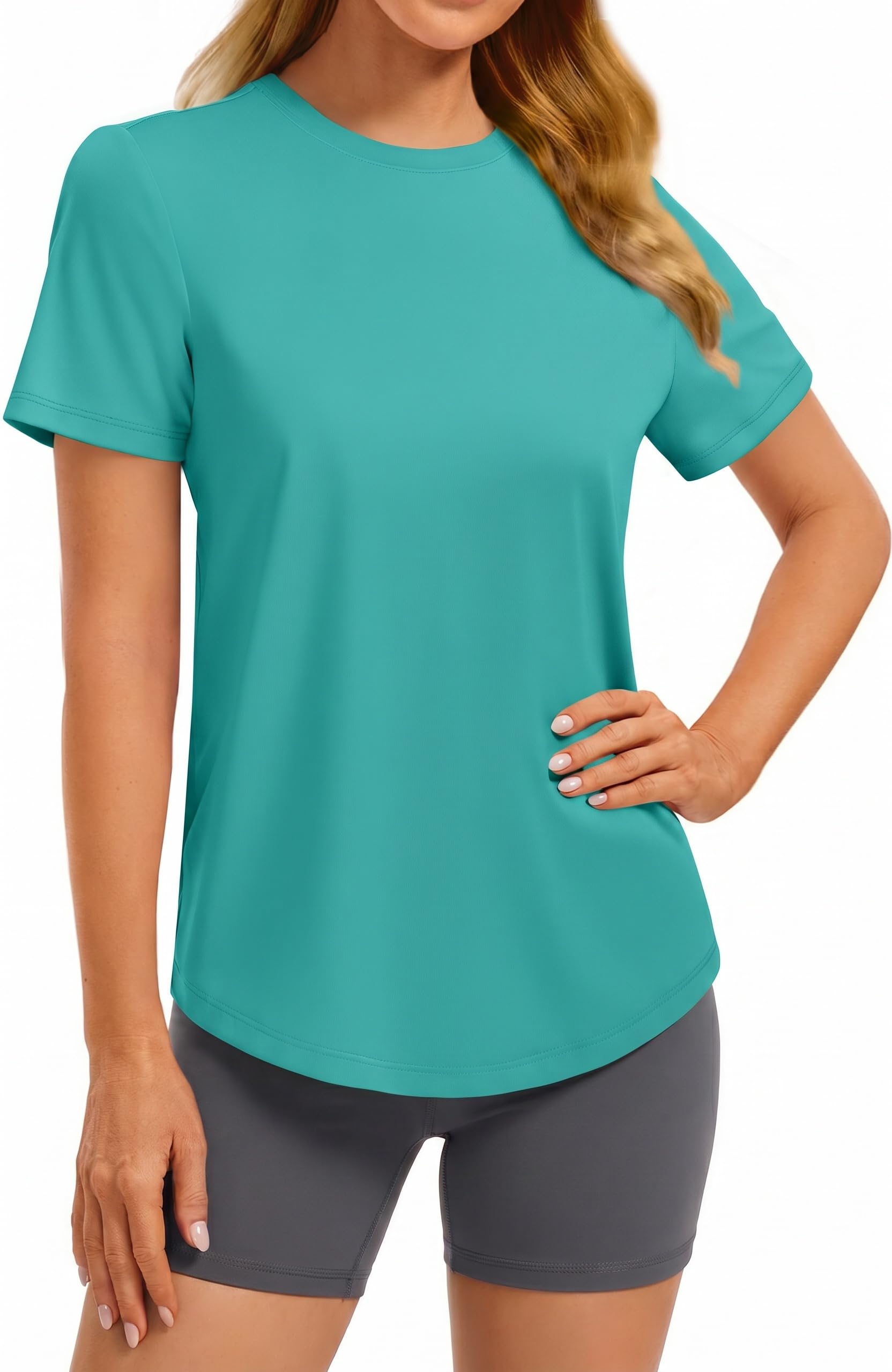 PINSPARK Soft Workout Tops for Women UPF 50+ Sun Protection Shirt Quick Dry Athletic Running Hiking Travel Basic Tee Shirts