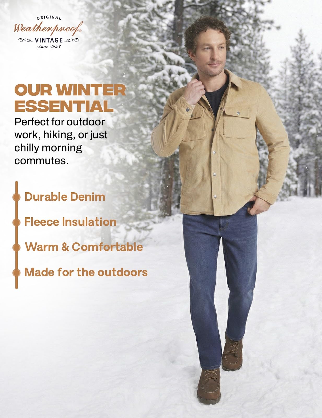 Weatherproof Vintage Fleece Lined Jeans Men - Regular Fit | Soft & Warm, Cold Weather Insulated Fleece Winter Pants for Men