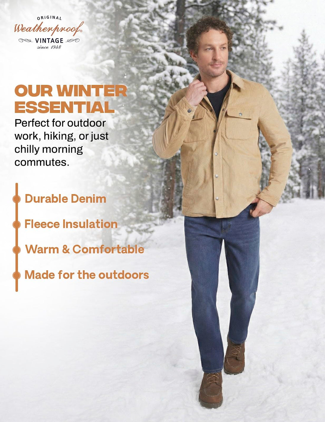 Weatherproof Vintage Fleece Lined Jeans Men - Regular Fit | Soft & Warm, Cold Weather Insulated Fleece Winter Pants for Men