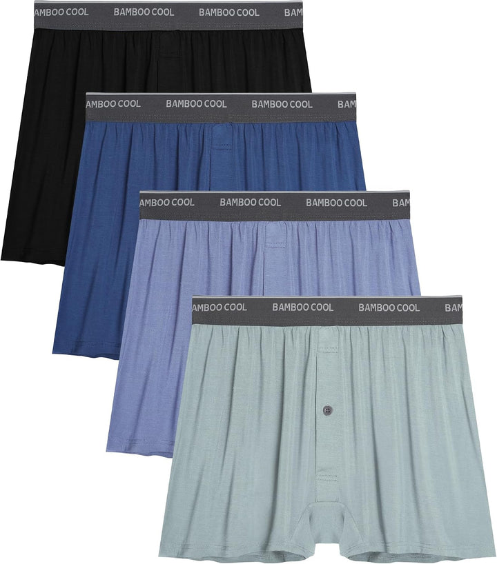 BAMBOO COOL Men's Underwear Boxer Shorts,Breathable knit Boxers,Stretch and Relaxed Fit 4 Pack