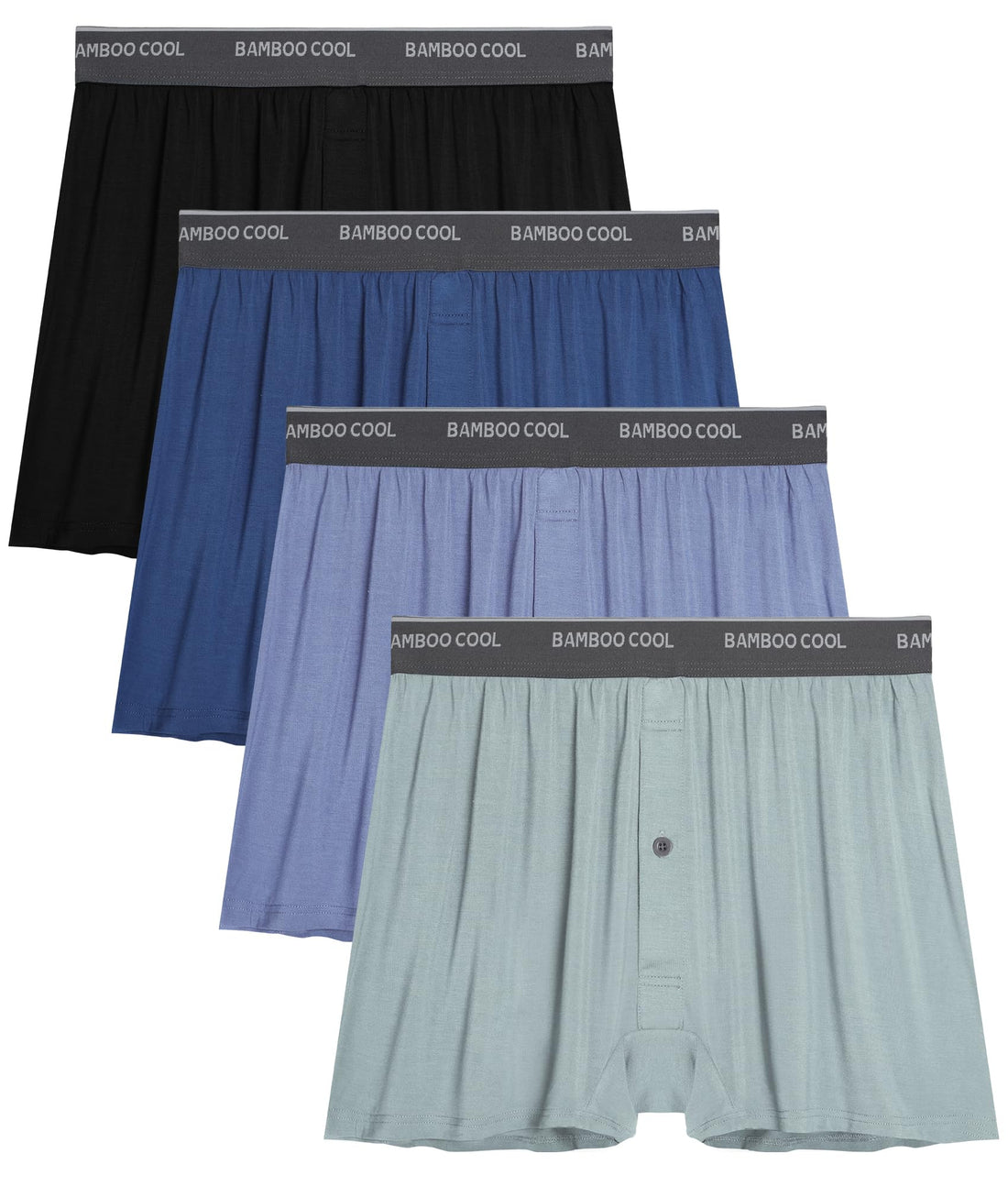 BAMBOO COOL Men's Underwear Boxer Shorts,Breathable knit Boxers,Stretch and Relaxed Fit 4 Pack