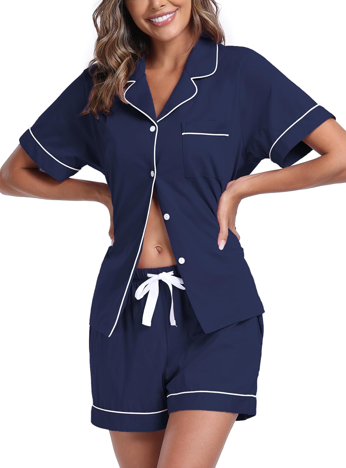 EA'S SECRET Womens Pajamas Set 100% Cotton Soft Short Sleeve Sleepwear Button Down Nightwear Summer Pj Sets S-XXL