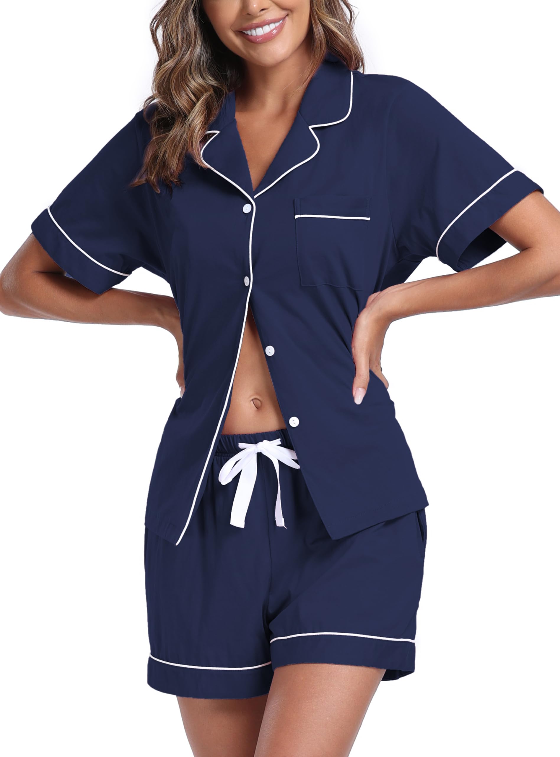 EA'S SECRET Womens Pajamas Set 100% Cotton Soft Short Sleeve Sleepwear Button Down Nightwear Summer Pj Sets S-XXL