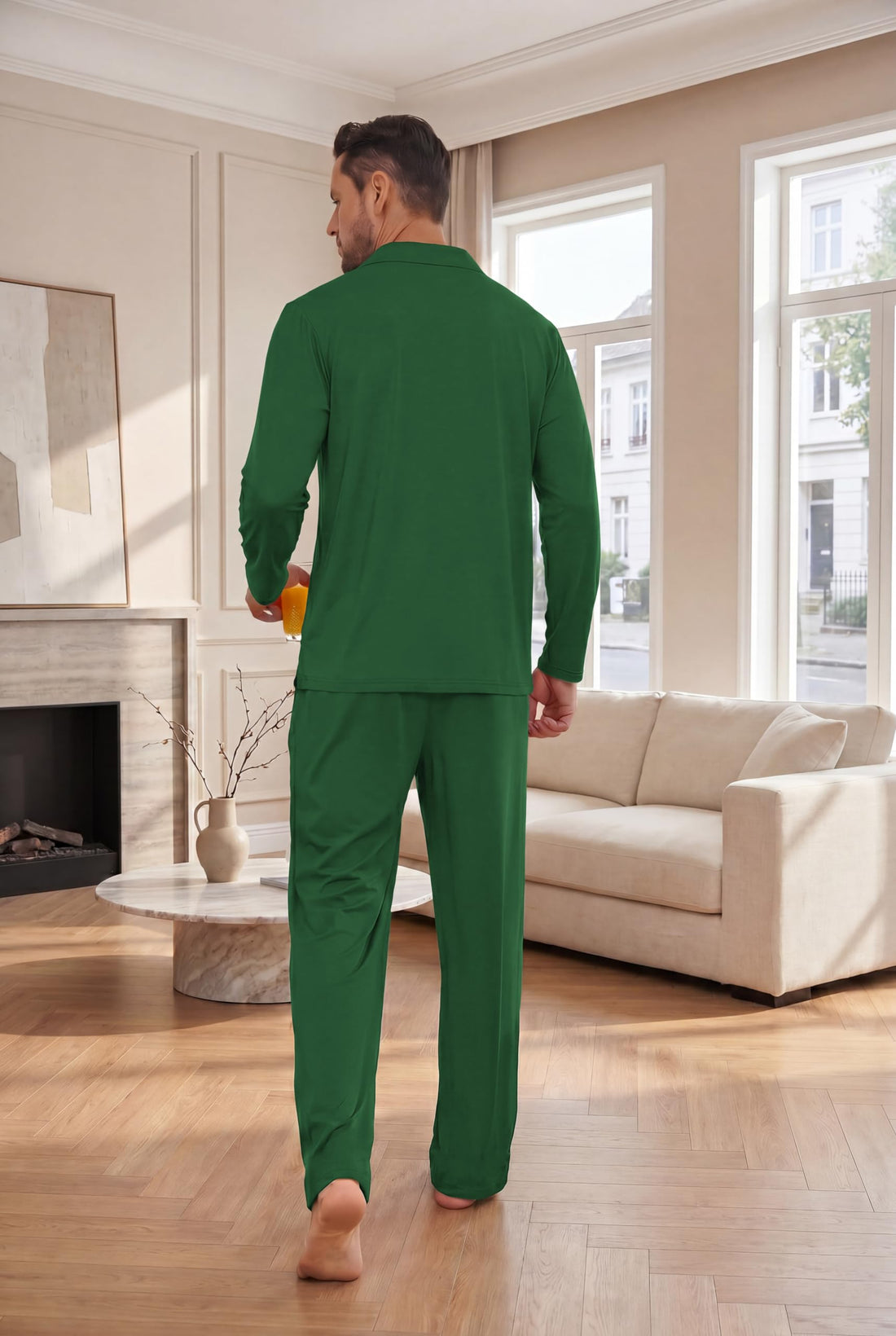 Ekouaer Mens Pajamas Set Long Sleeve Button Down Pjs Long Pants with Pocket