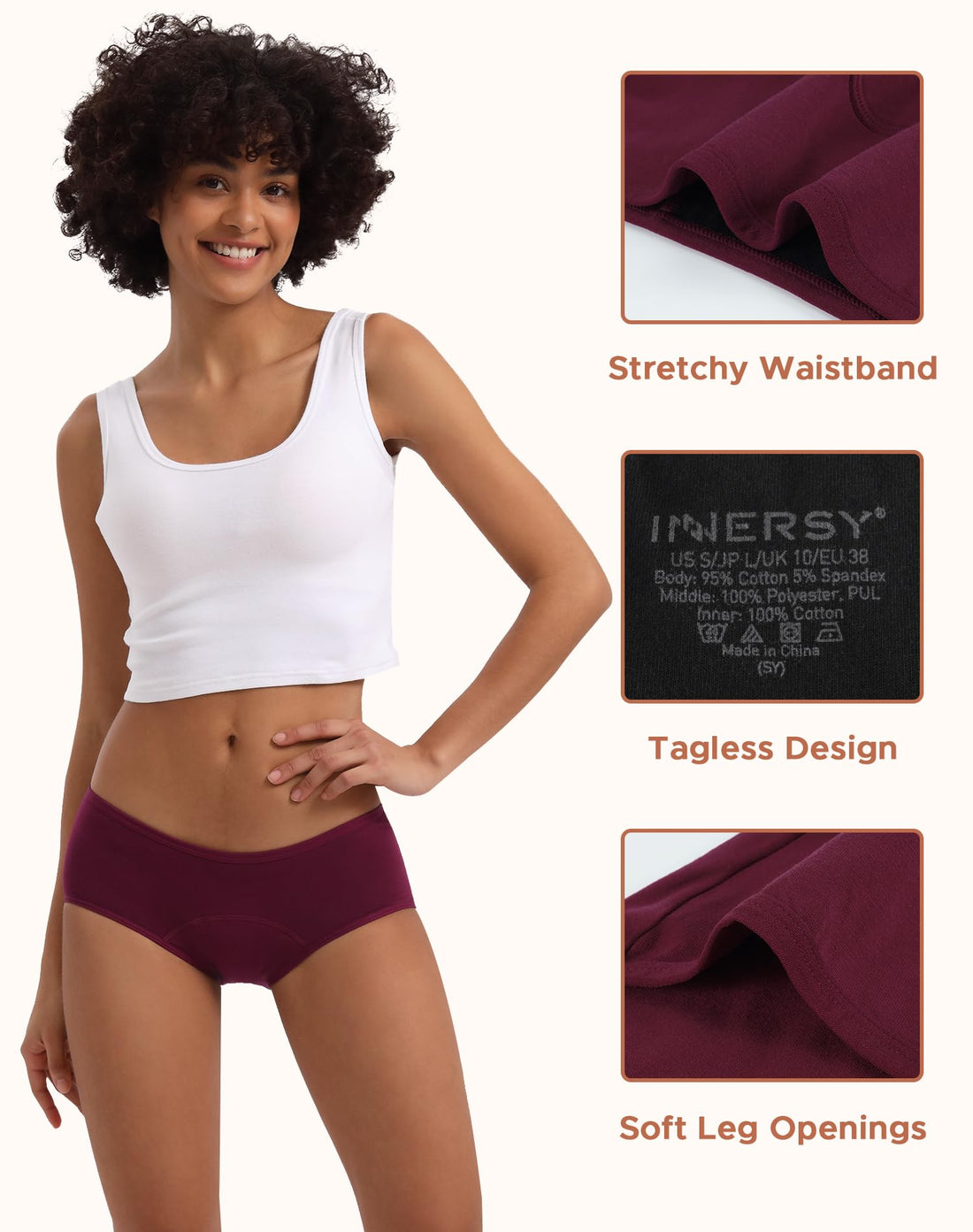 INNERSY Period Underwear for Women Teens Leak-Proof Menstrual Cotton Protective Hipster Panties 3-Pack