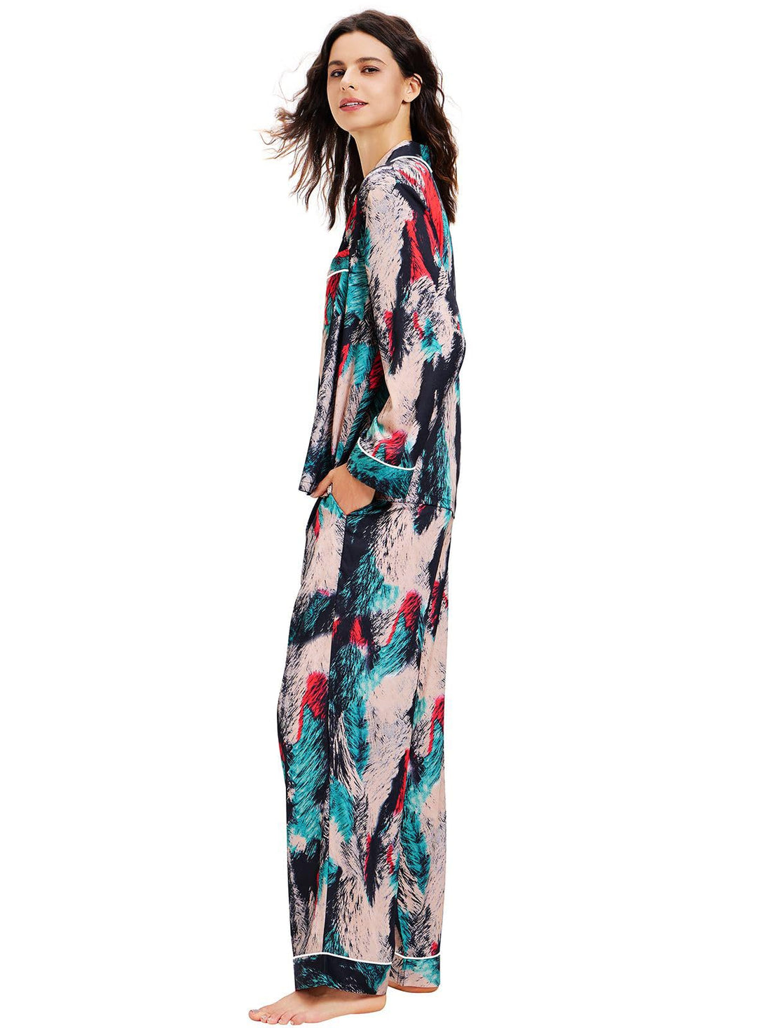 Lonxu Womens Satin Pajama Set Button Down Sleepwear Long Pj XS-3XL