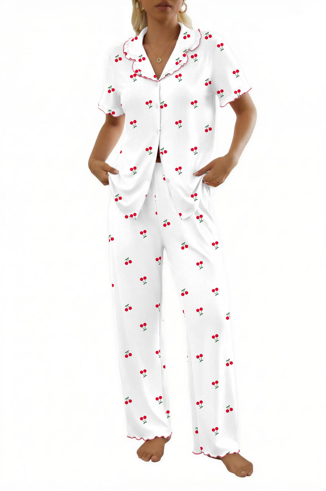 Ekouaer Womens Pajama Sets Short Sleeve Printed PJs Button Down Sleepwear
