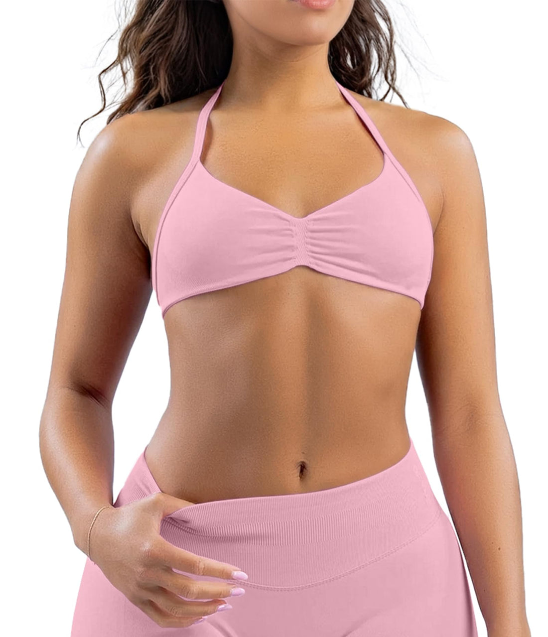 Comper Women's Sports Bra with Thin Straps Stretchy Wirefree Workout Bras Lightweight Workouts Bralette with Removable Pads