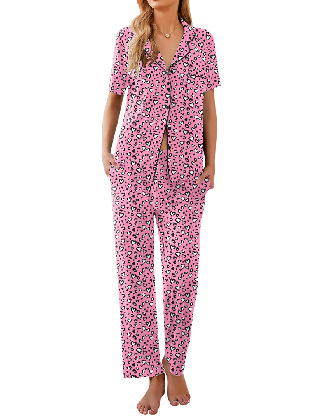 Ekouaer Womens Pajamas Set Short Sleeve Button Down Top & Pants Lounge Pjs
